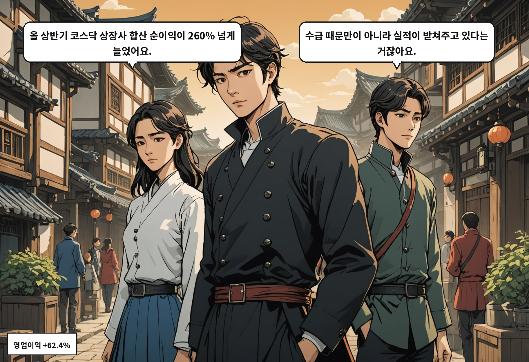 A: 올 상반기 코스닥 상장사 합산 순이익이 260% 넘게 늘었어요. B: 수급 때문만이 아니라 실적이 받쳐주고 있다는 거잖아요.