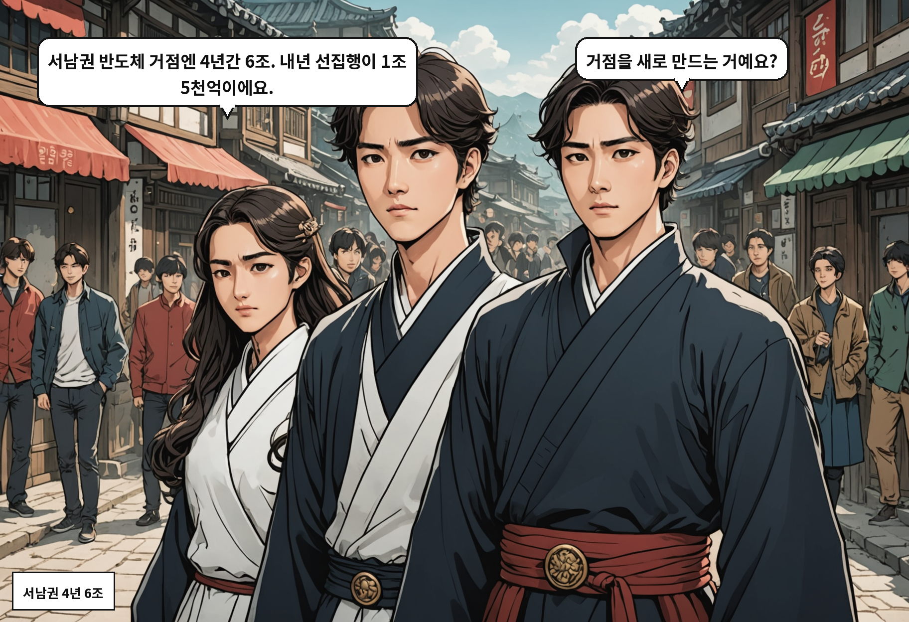 B: 서남권 반도체 거점엔 4년간 6조. 내년 선집행이 1조 5천억이에요. A: 거점을 새로 만드는 거예요?