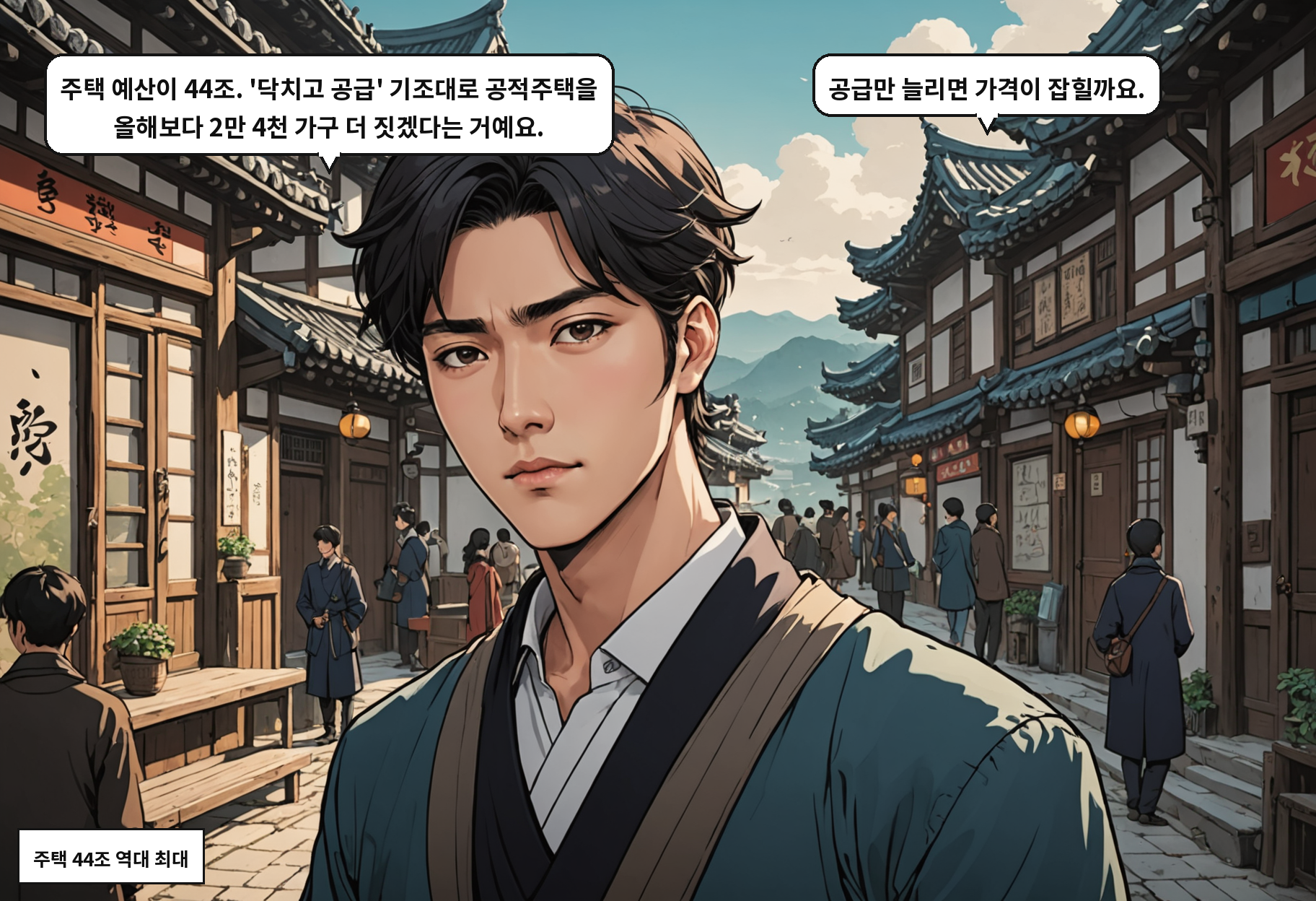 B: 주택 예산이 44조. '닥치고 공급' 기조대로 공적주택을 올해보다 2만 4천 가구 더 짓겠다는 거예요. A: 공급만 늘리면 가격이 잡힐까요.