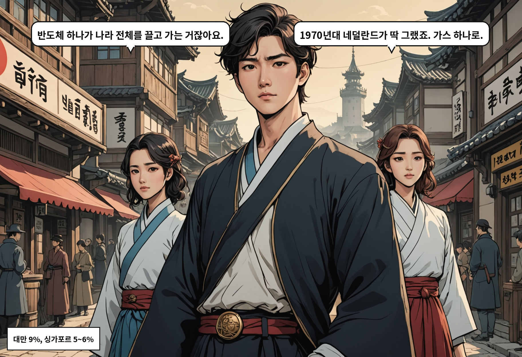 A: 반도체 하나가 나라 전체를 끌고 가는 거잖아요. B: 1970년대 네덜란드가 딱 그랬죠. 가스 하나로.