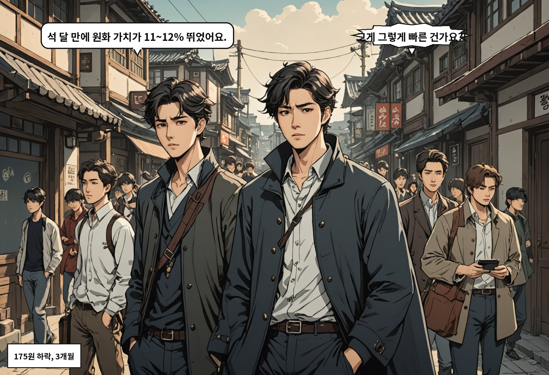 B: 석 달 만에 원화 가치가 11~12% 뛰었어요. A: 그게 그렇게 빠른 건가요?!