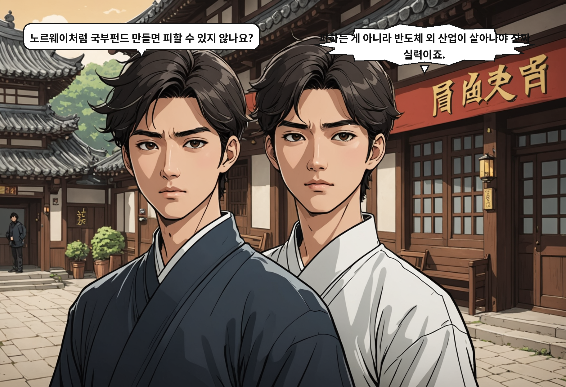 A: 노르웨이처럼 국부펀드 만들면 피할 수 있지 않나요? B: 피하는 게 아니라 반도체 외 산업이 살아나야 진짜 실력이죠.