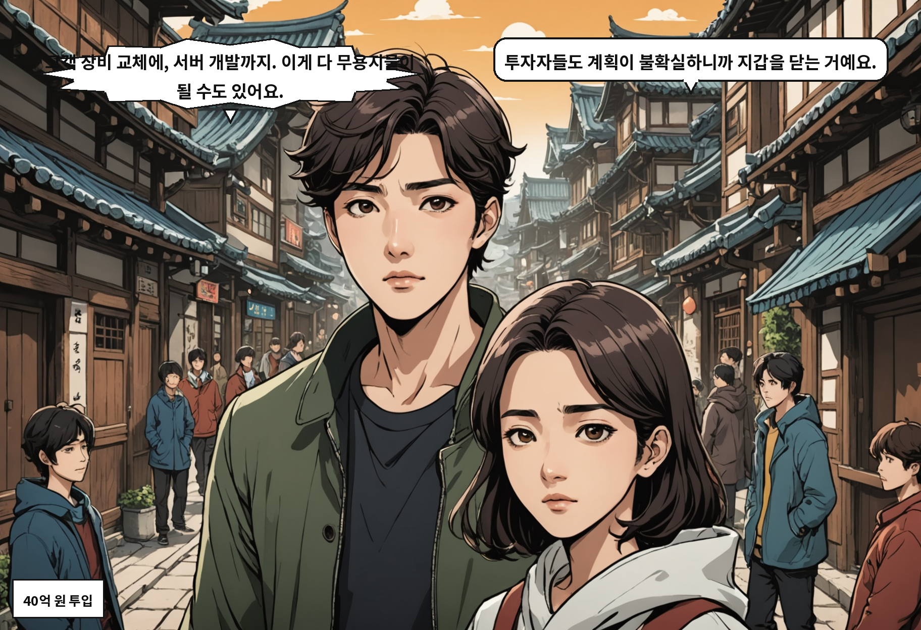 A: 고객 장비 교체에, 서버 개발까지. 이게 다 무용지물이 될 수도 있어요. B: 투자자들도 계획이 불확실하니까 지갑을 닫는 거예요.