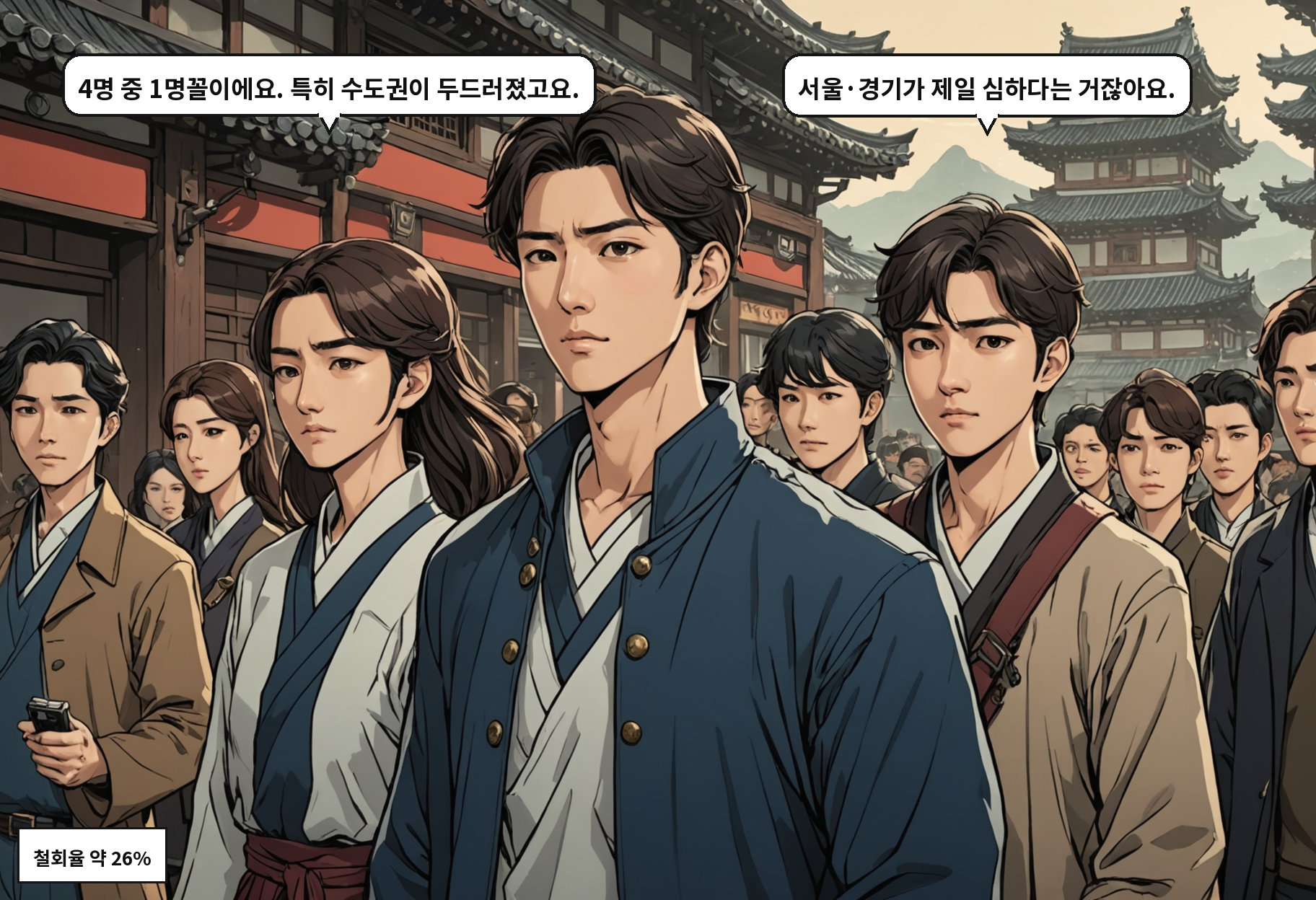 B: 4명 중 1명꼴이에요. 특히 수도권이 두드러졌고요. A: 서울·경기가 제일 심하다는 거잖아요.