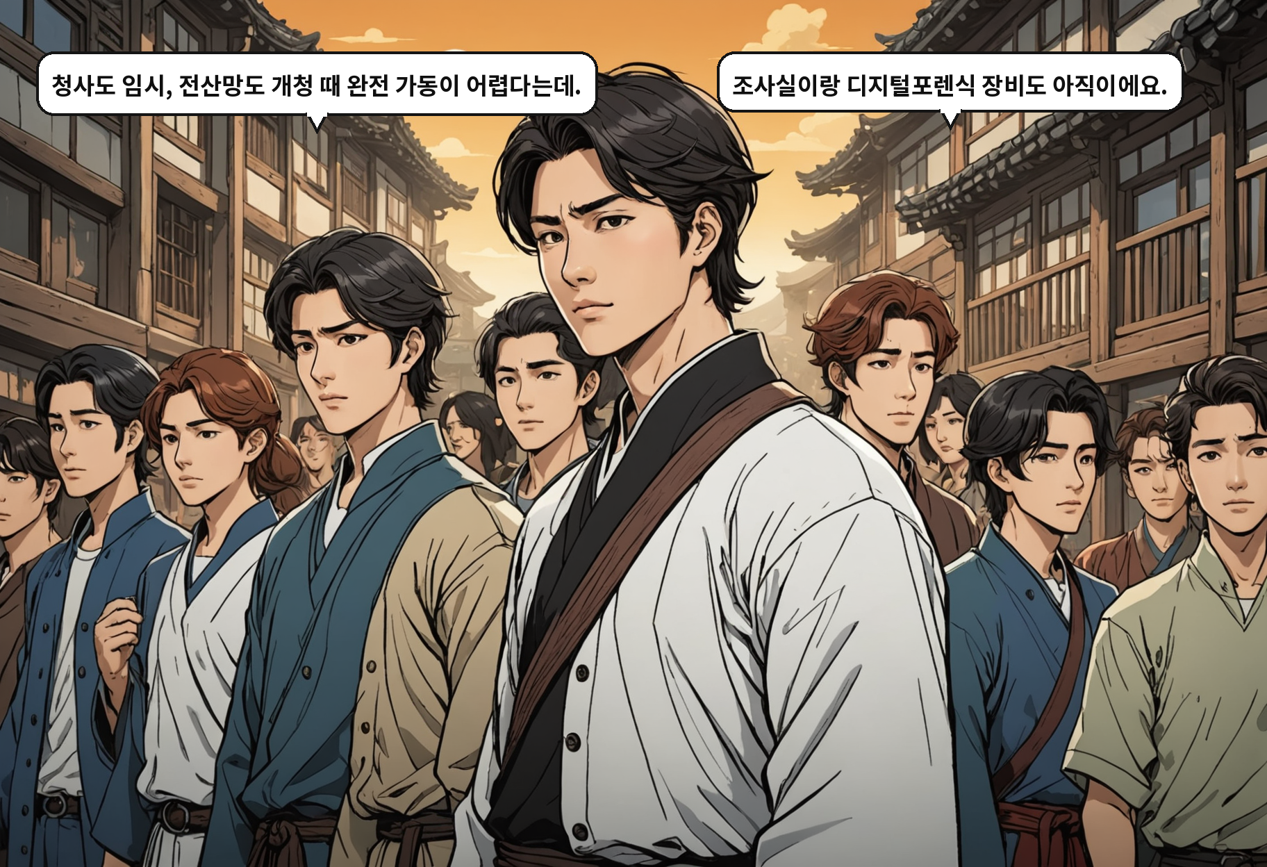 A: 청사도 임시, 전산망도 개청 때 완전 가동이 어렵다는데. B: 조사실이랑 디지털포렌식 장비도 아직이에요.