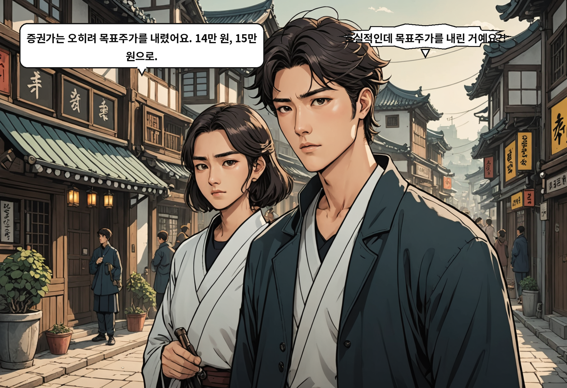 A: 증권가는 오히려 목표주가를 내렸어요. 14만 원, 15만 원으로. B: 호실적인데 목표주가를 내린 거예요?!