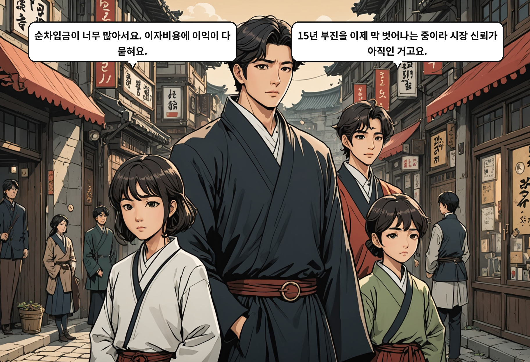 B: 순차입금이 너무 많아서요. 이자비용에 이익이 다 묻혀요. A: 15년 부진을 이제 막 벗어나는 중이라 시장 신뢰가 아직인 거고요.
