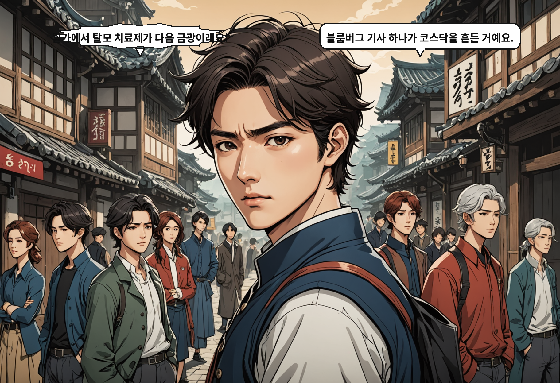 B: 월가에서 탈모 치료제가 다음 금광이래요! A: 블룸버그 기사 하나가 코스닥을 흔든 거예요.