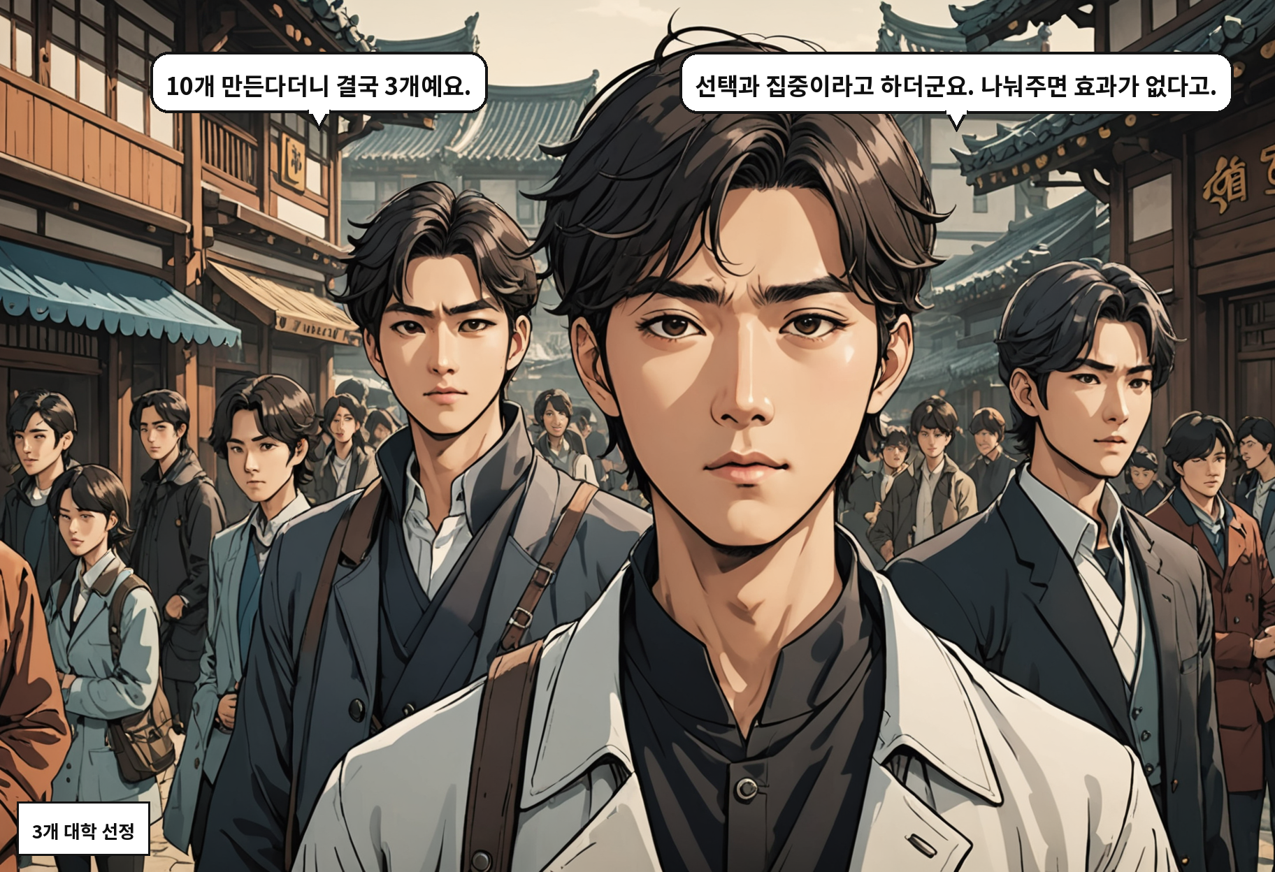 A: 10개 만든다더니 결국 3개예요. B: 선택과 집중이라고 하더군요. 나눠주면 효과가 없다고.