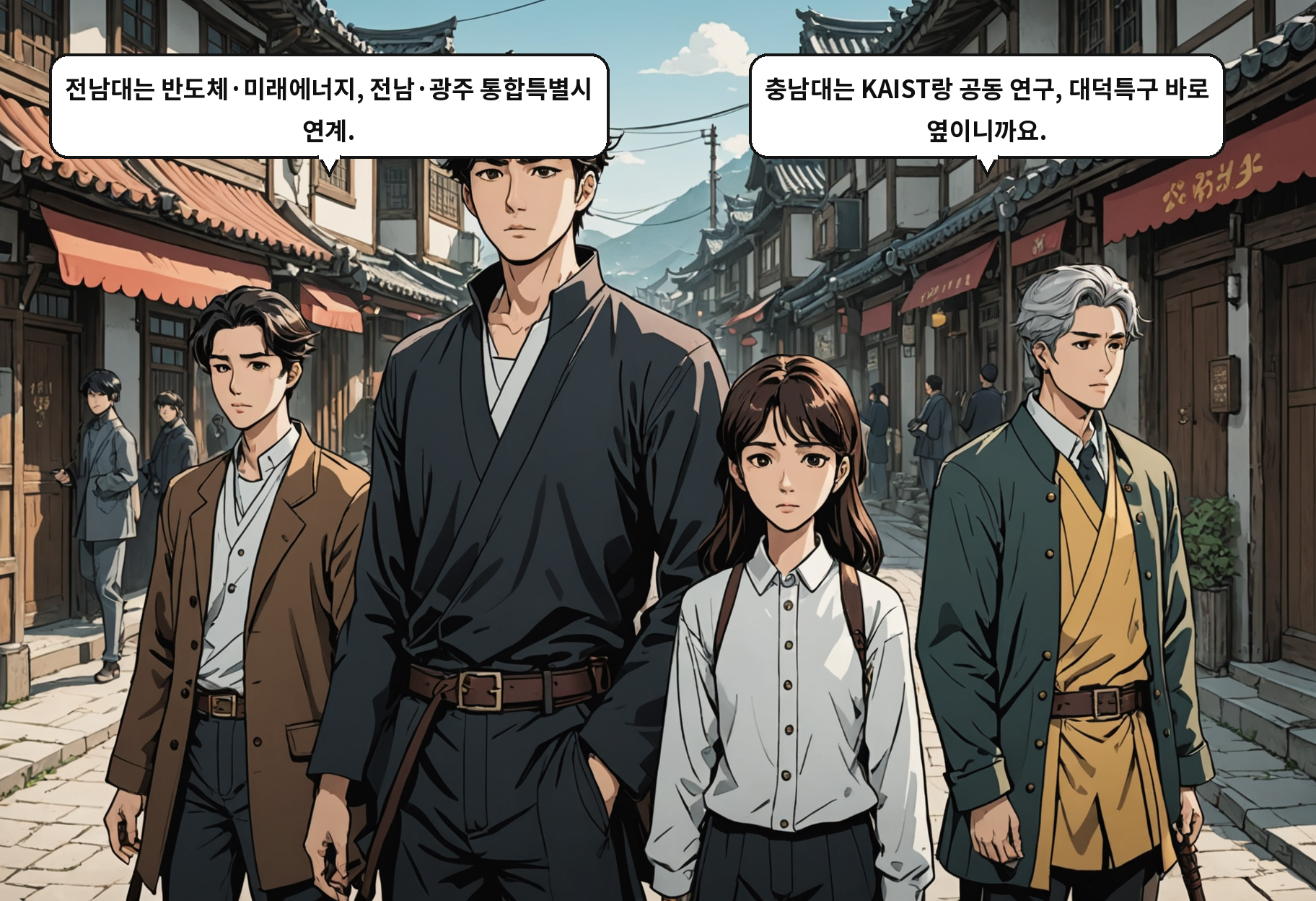 B: 전남대는 반도체·미래에너지, 전남·광주 통합특별시 연계. A: 충남대는 KAIST랑 공동 연구, 대덕특구 바로 옆이니까요.