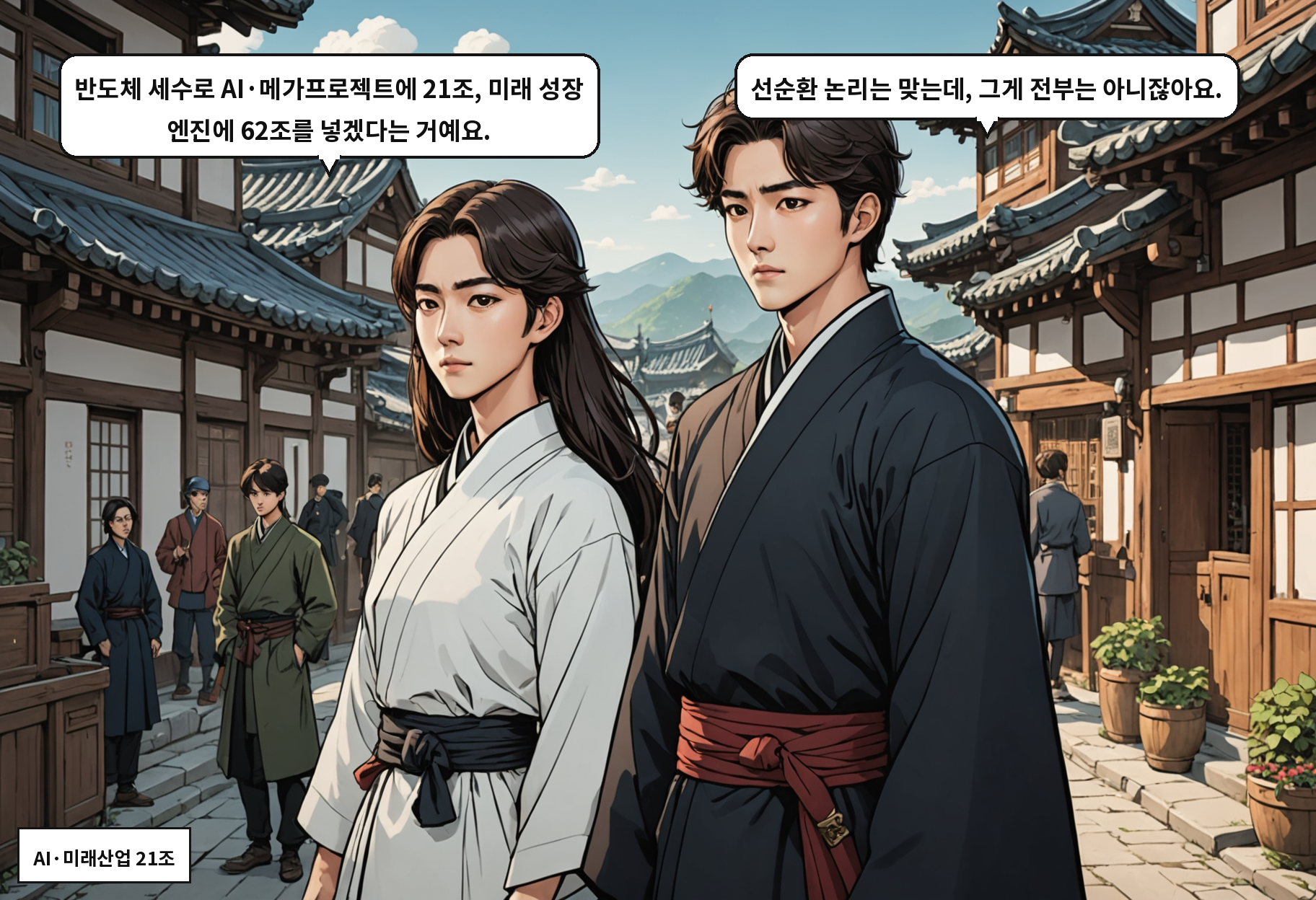 A: 반도체 세수로 AI·메가프로젝트에 21조, 미래 성장 엔진에 62조를 넣겠다는 거예요. B: 선순환 논리는 맞는데, 그게 전부는 아니잖아요.