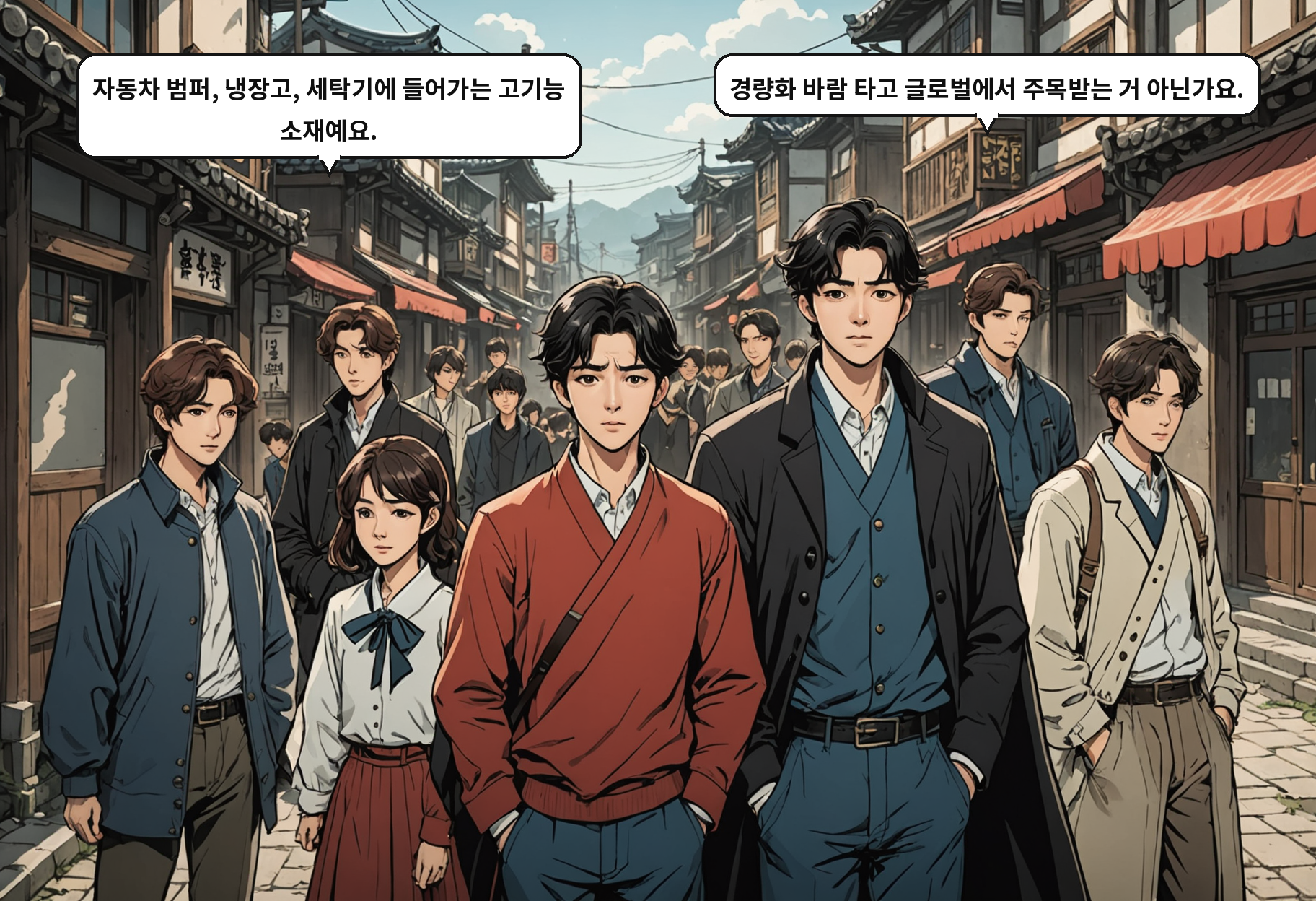 B: 자동차 범퍼, 냉장고, 세탁기에 들어가는 고기능 소재예요. A: 경량화 바람 타고 글로벌에서 주목받는 거 아닌가요.