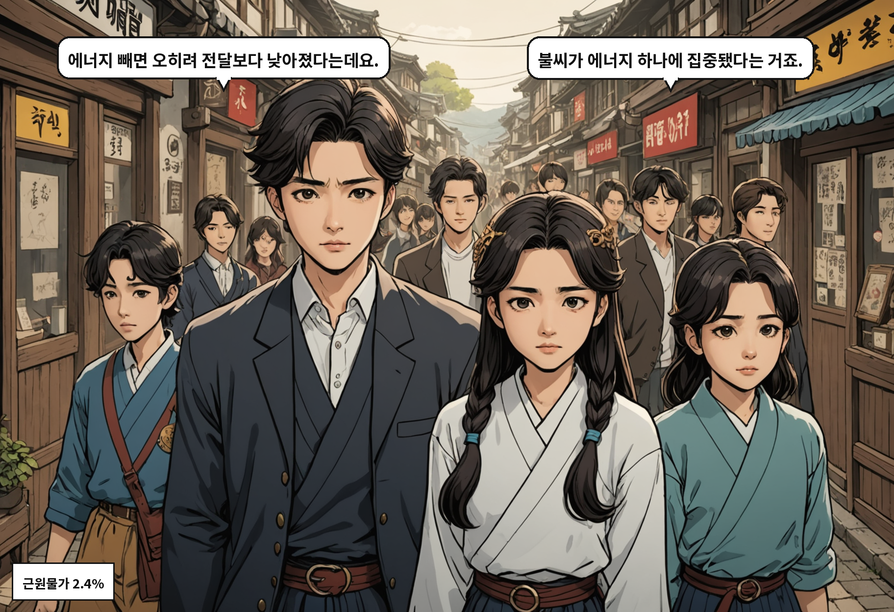 A: 에너지 빼면 오히려 전달보다 낮아졌다는데요. B: 불씨가 에너지 하나에 집중됐다는 거죠.