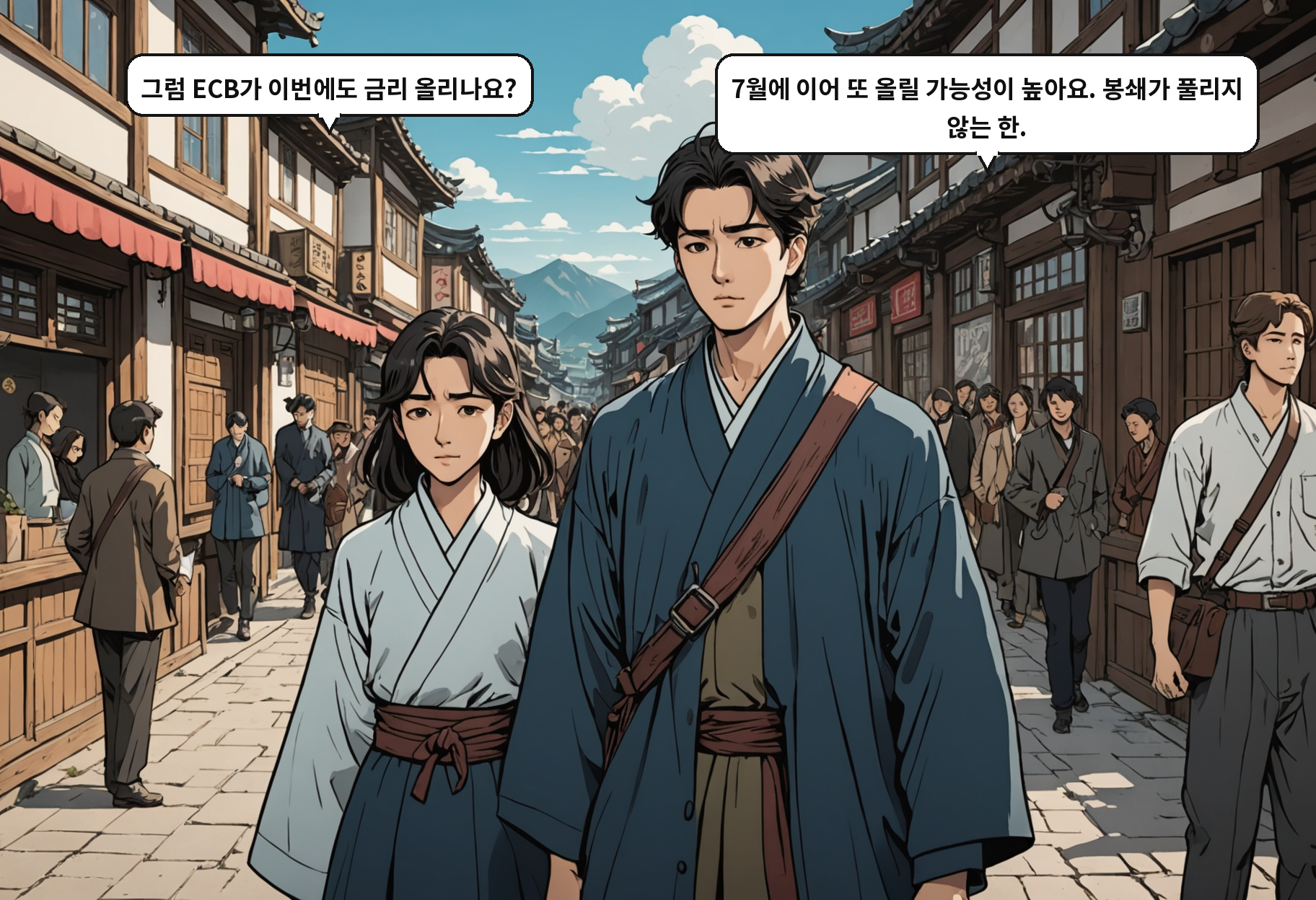 A: 그럼 ECB가 이번에도 금리 올리나요? B: 7월에 이어 또 올릴 가능성이 높아요. 봉쇄가 풀리지 않는 한.