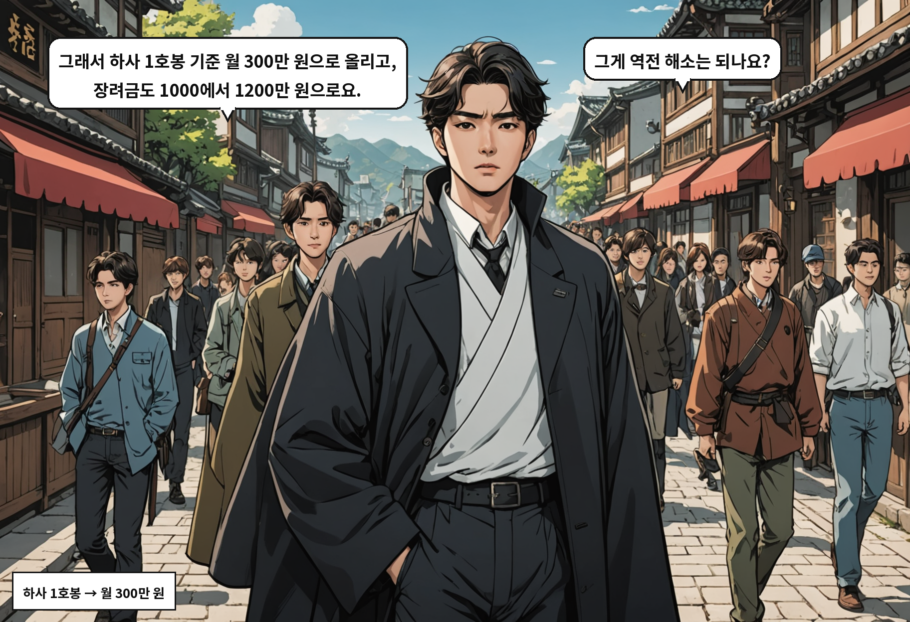 A: 그래서 하사 1호봉 기준 월 300만 원으로 올리고, 장려금도 1000에서 1200만 원으로요. B: 그게 역전 해소는 되나요?