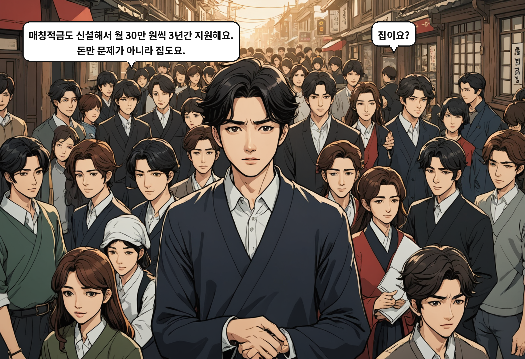 A: 매칭적금도 신설해서 월 30만 원씩 3년간 지원해요. 돈만 문제가 아니라 집도요. B: 집이요?