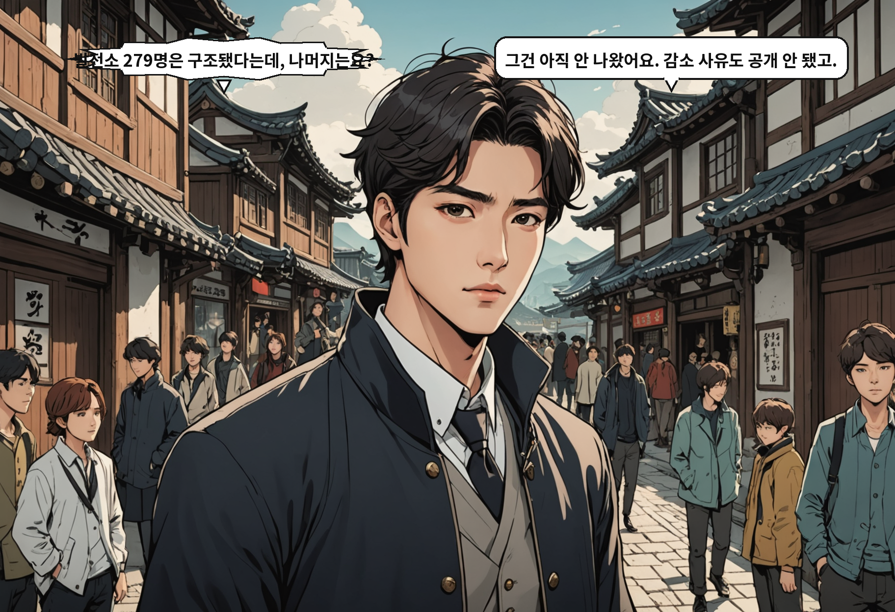 B: 발전소 279명은 구조됐다는데, 나머지는요? A: 그건 아직 안 나왔어요. 감소 사유도 공개 안 됐고.