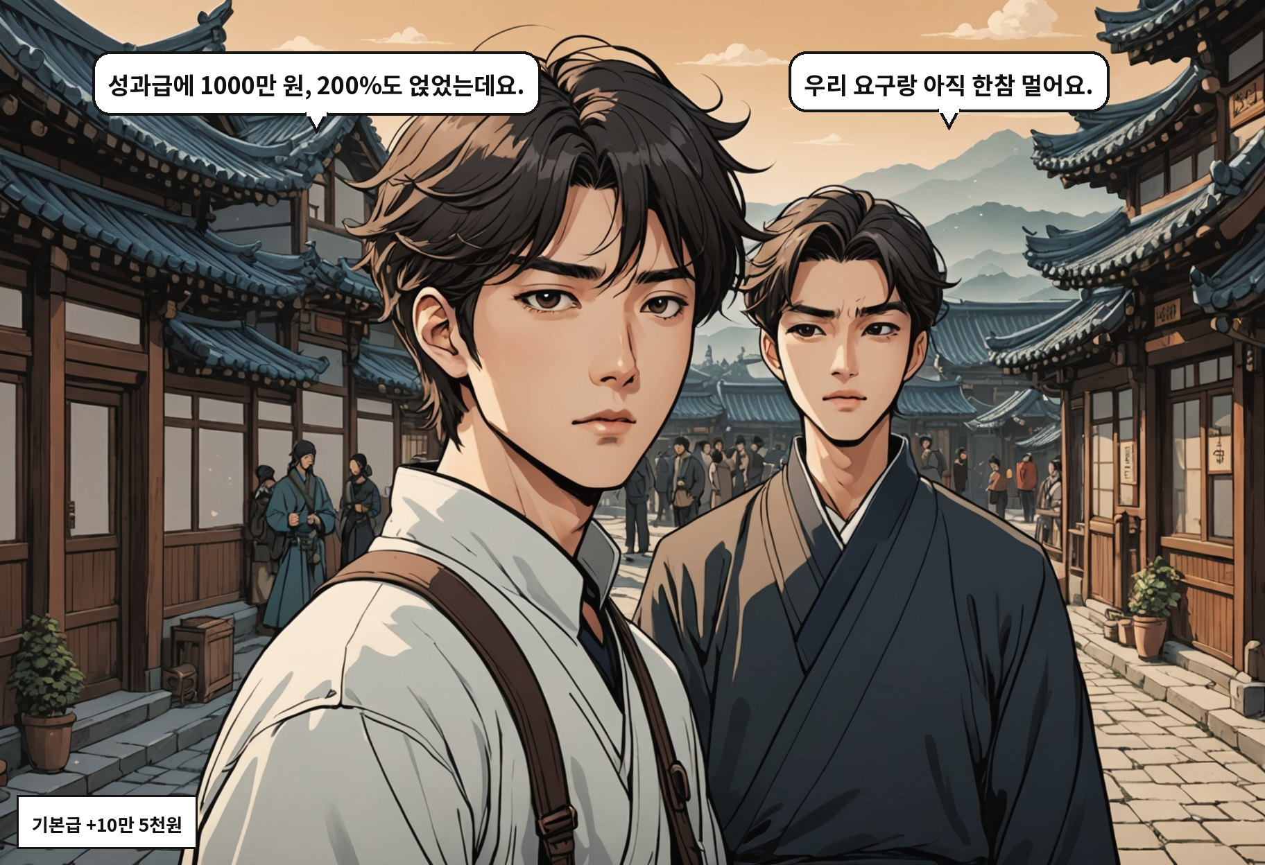 B: 성과급에 1000만 원, 200%도 얹었는데요. A: 우리 요구랑 아직 한참 멀어요.