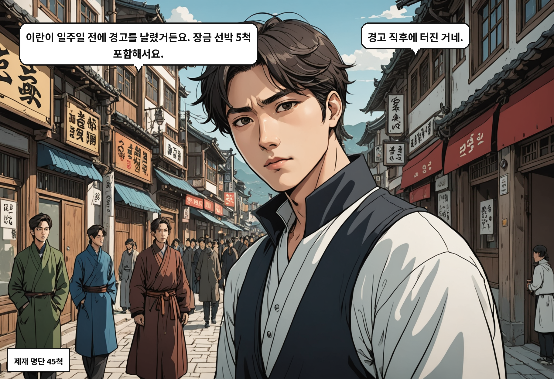 A: 이란이 일주일 전에 경고를 날렸거든요. 장금 선박 5척 포함해서요. B: 경고 직후에 터진 거네.