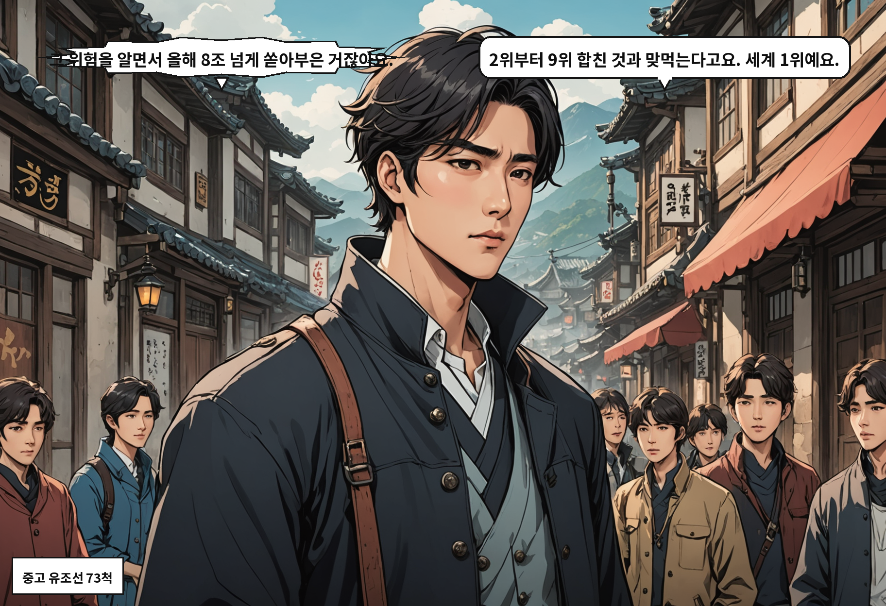 B: 그 위험을 알면서 올해 8조 넘게 쏟아부은 거잖아요. A: 2위부터 9위 합친 것과 맞먹는다고요. 세계 1위예요.