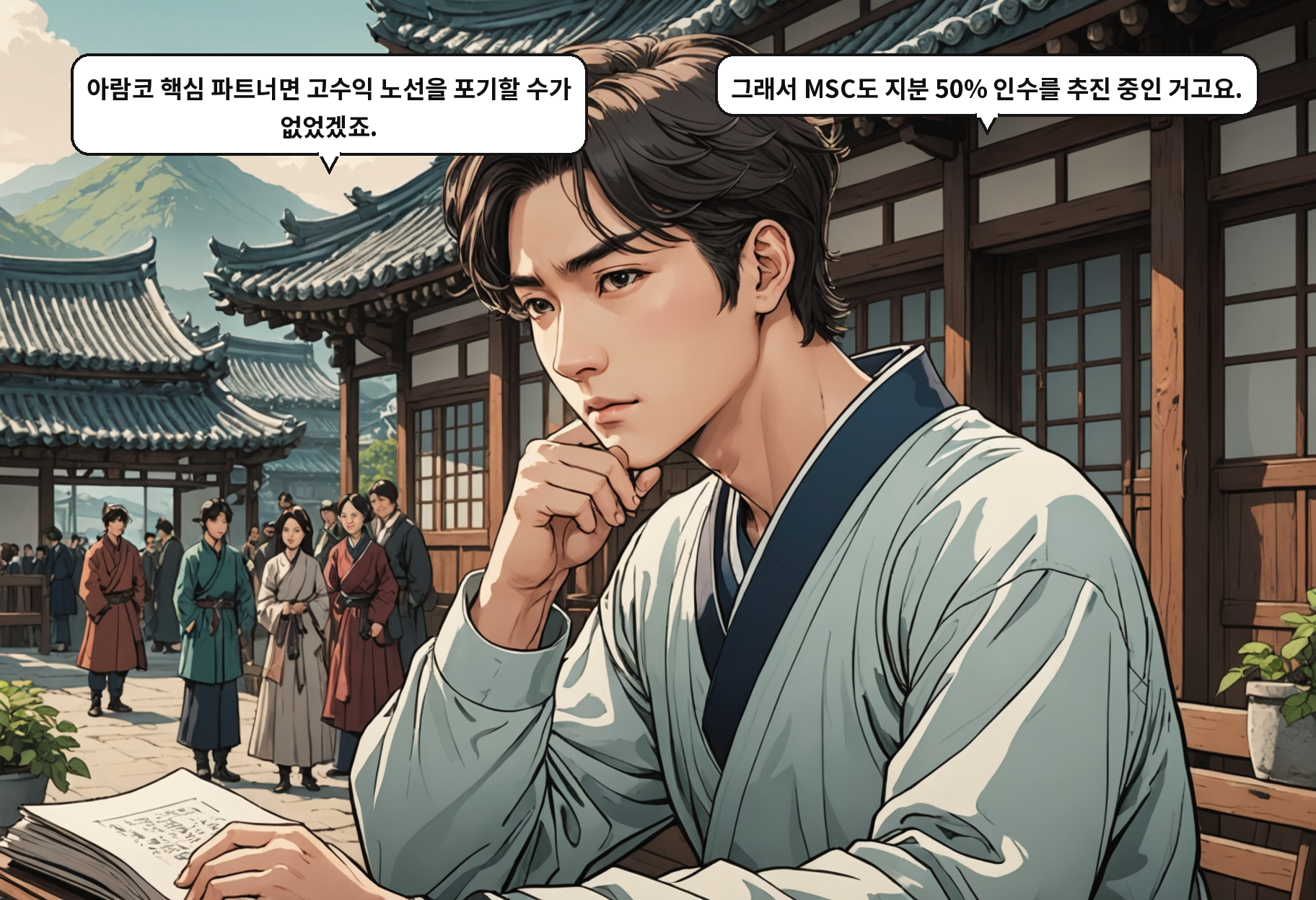 B: 아람코 핵심 파트너면 고수익 노선을 포기할 수가 없었겠죠. A: 그래서 MSC도 지분 50% 인수를 추진 중인 거고요.