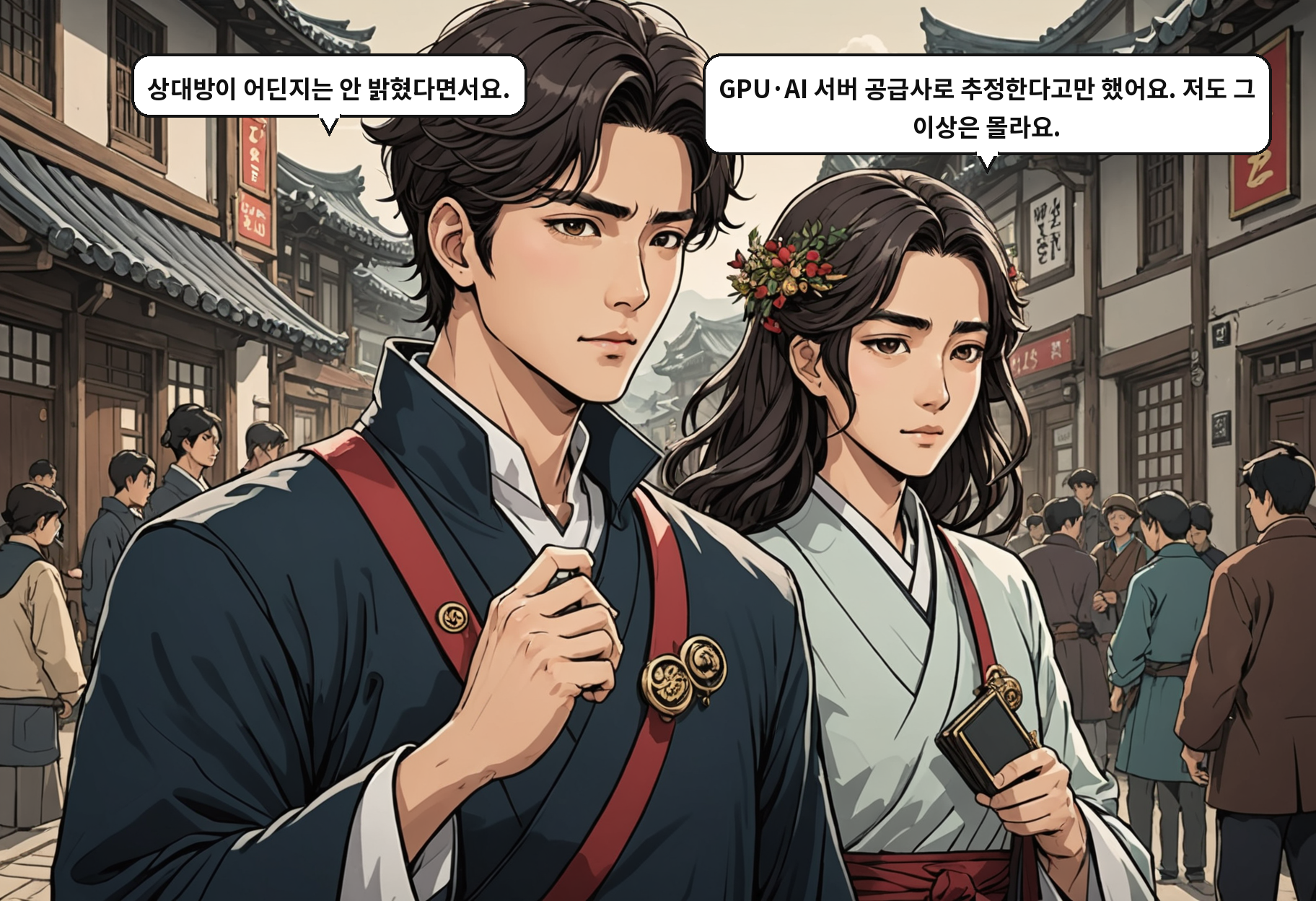 B: 상대방이 어딘지는 안 밝혔다면서요. A: GPU·AI 서버 공급사로 추정한다고만 했어요. 저도 그 이상은 몰라요.