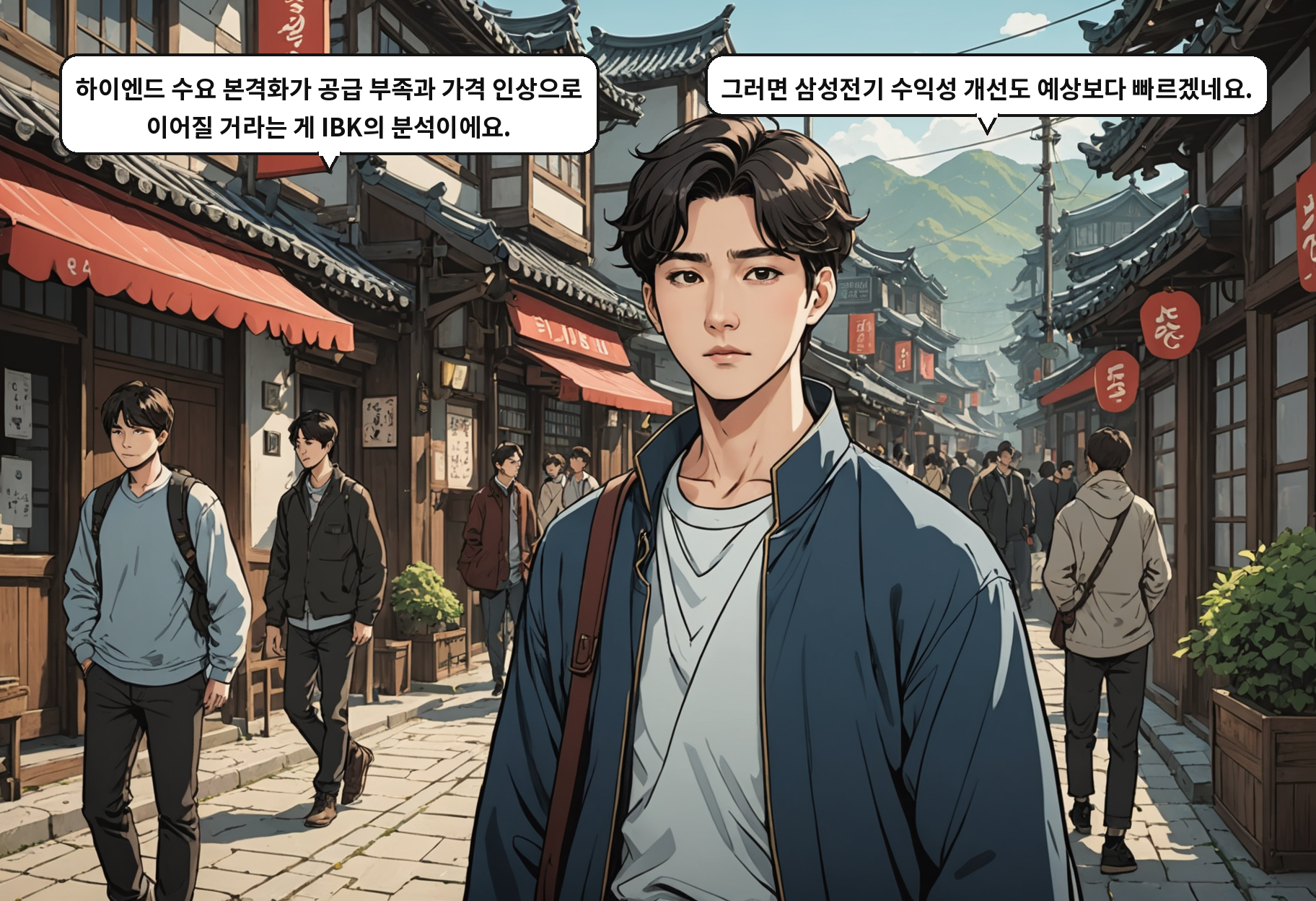 A: 하이엔드 수요 본격화가 공급 부족과 가격 인상으로 이어질 거라는 게 IBK의 분석이에요. B: 그러면 삼성전기 수익성 개선도 예상보다 빠르겠네요.