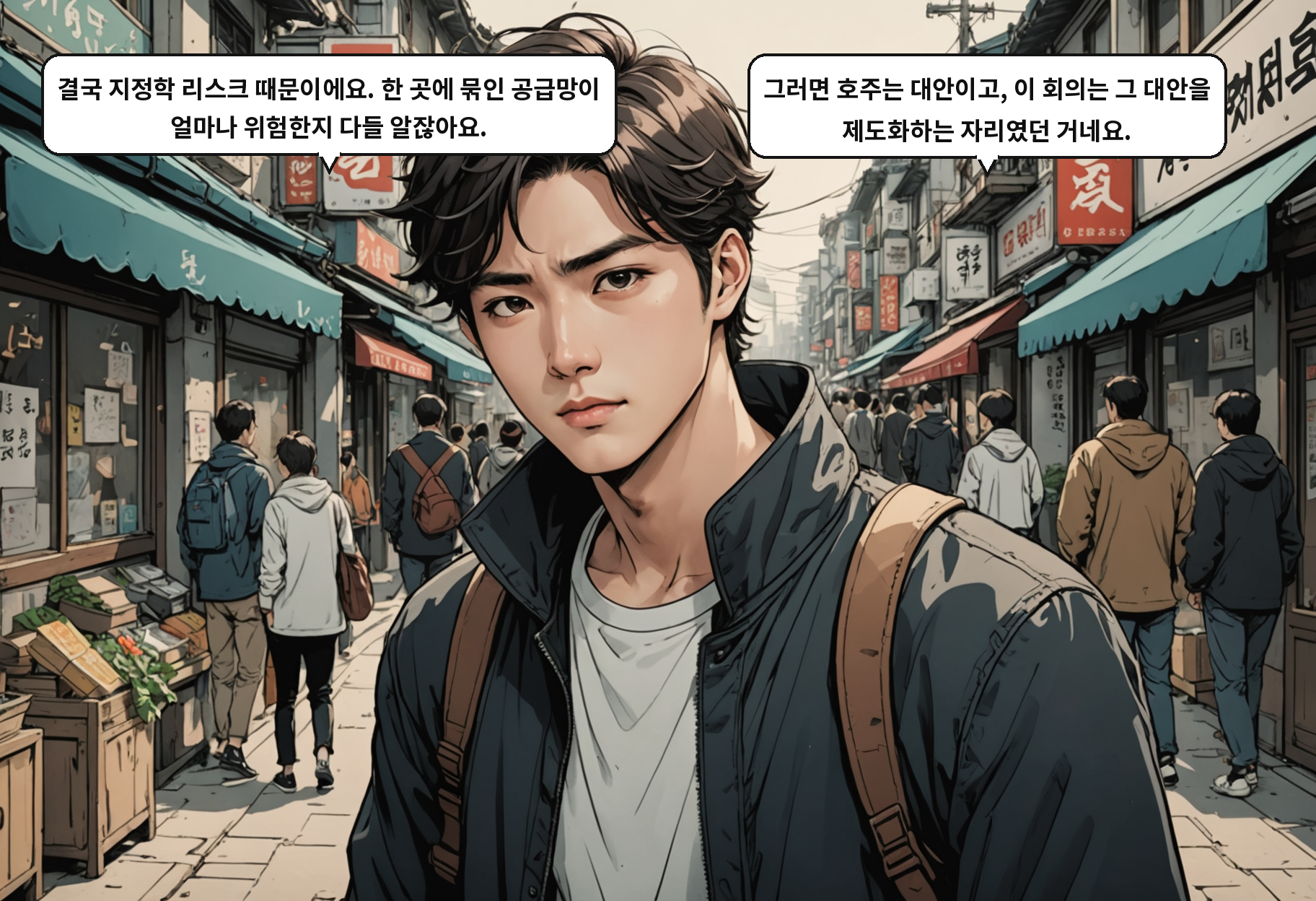 A: 결국 지정학 리스크 때문이에요. 한 곳에 묶인 공급망이 얼마나 위험한지 다들 알잖아요. B: 그러면 호주는 대안이고, 이 회의는 그 대안을 제도화하는 자리였던 거네요.