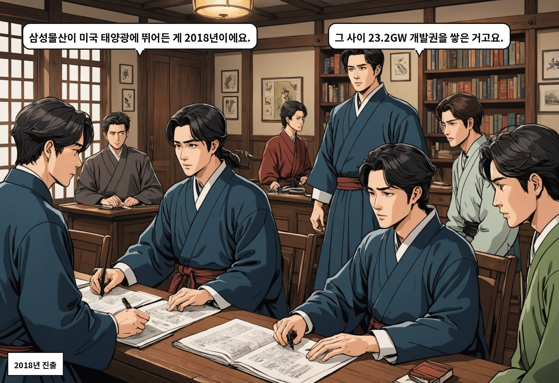 A: 삼성물산이 미국 태양광에 뛰어든 게 2018년이에요. B: 그 사이 23.2GW 개발권을 쌓은 거고요.