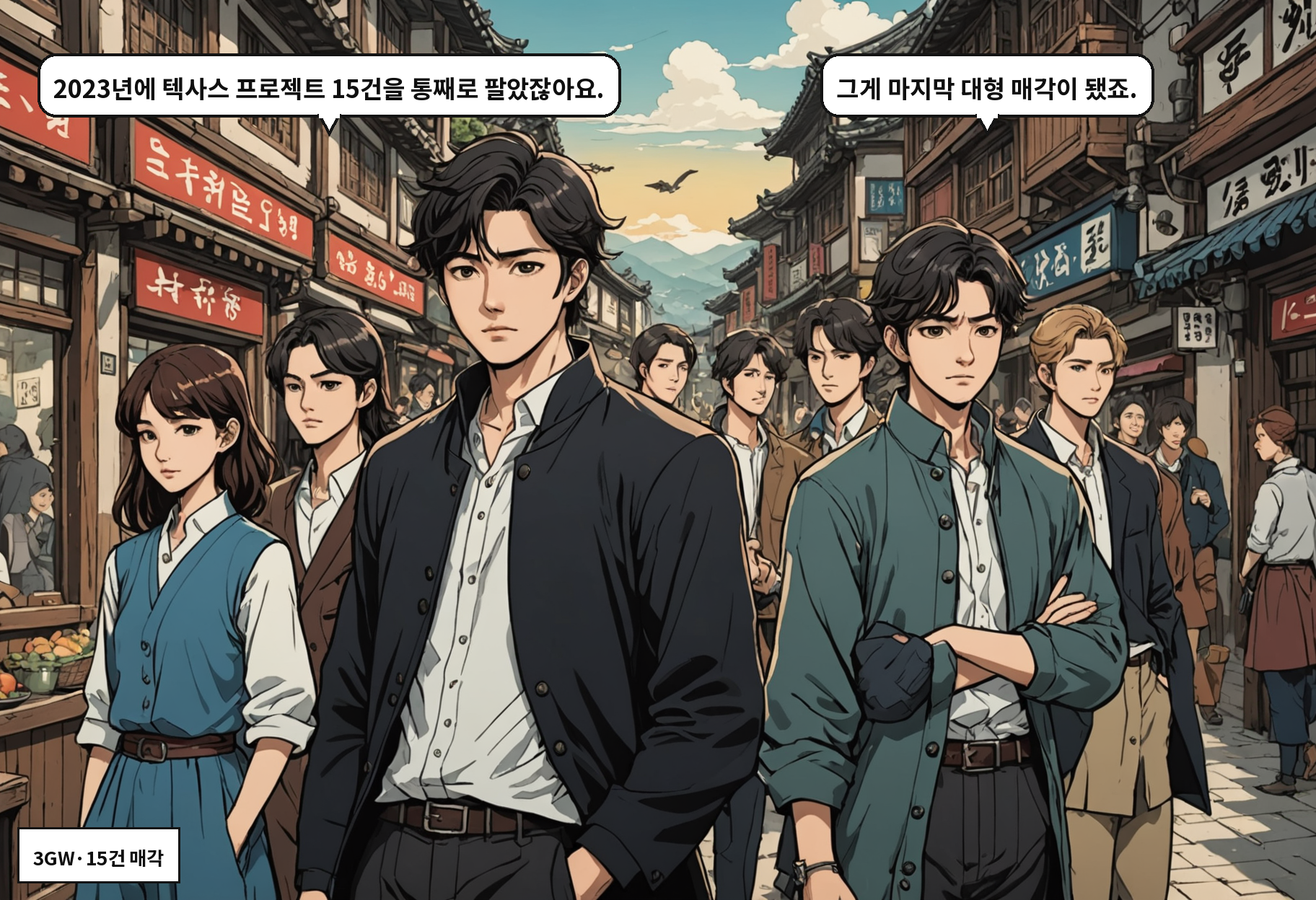 A: 2023년에 텍사스 프로젝트 15건을 통째로 팔았잖아요. B: 그게 마지막 대형 매각이 됐죠.