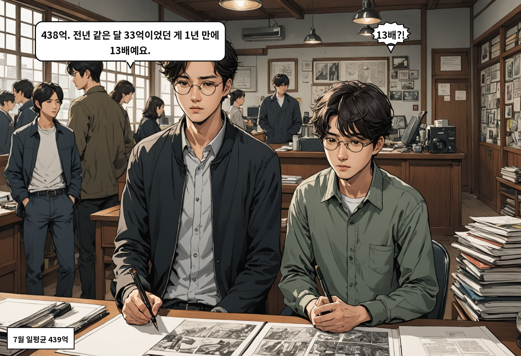 B: 438억. 전년 같은 달 33억이었던 게 1년 만에 13배예요. A: 13배?!