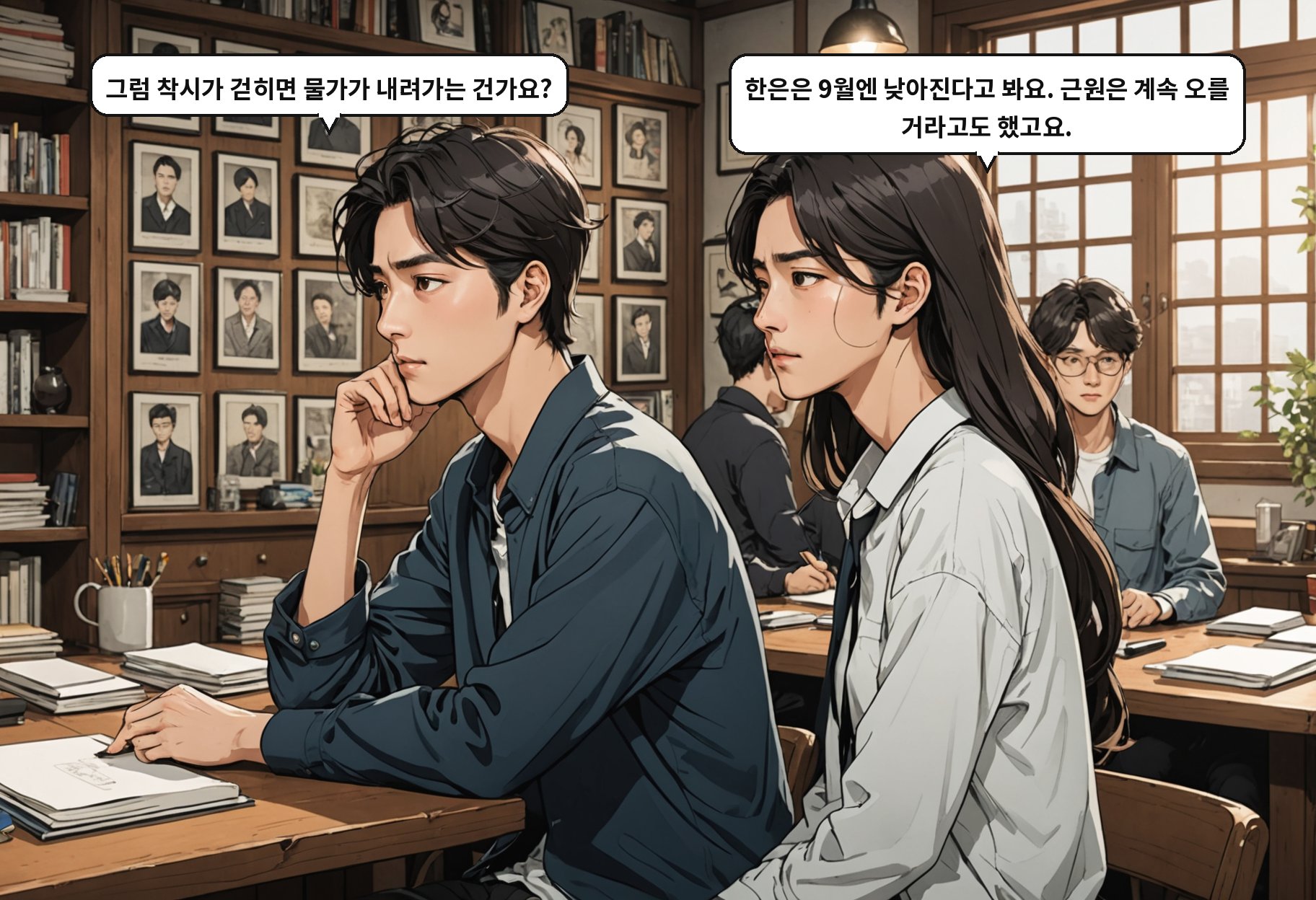 A: 그럼 착시가 걷히면 물가가 내려가는 건가요? B: 한은은 9월엔 낮아진다고 봐요. 근원은 계속 오를 거라고도 했고요.