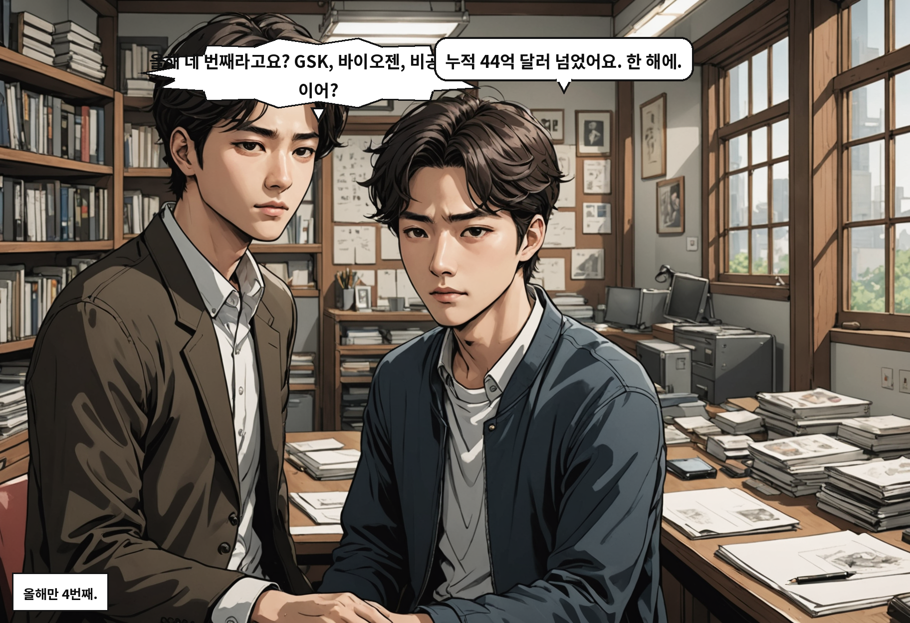 B: 올해 네 번째라고요? GSK, 바이오젠, 비공개사에 이어? A: 누적 44억 달러 넘었어요. 한 해에.