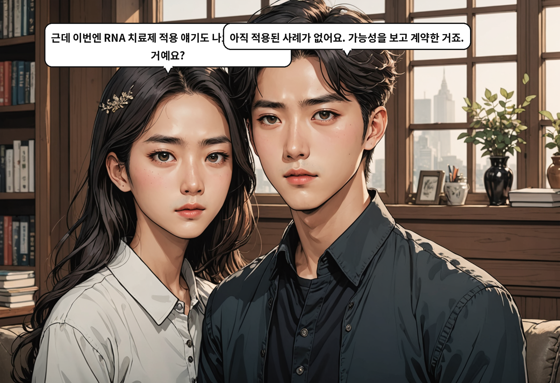 B: 근데 이번엔 RNA 치료제 적용 얘기도 나오던데, 가능한 거예요? A: 아직 적용된 사례가 없어요. 가능성을 보고 계약한 거죠.