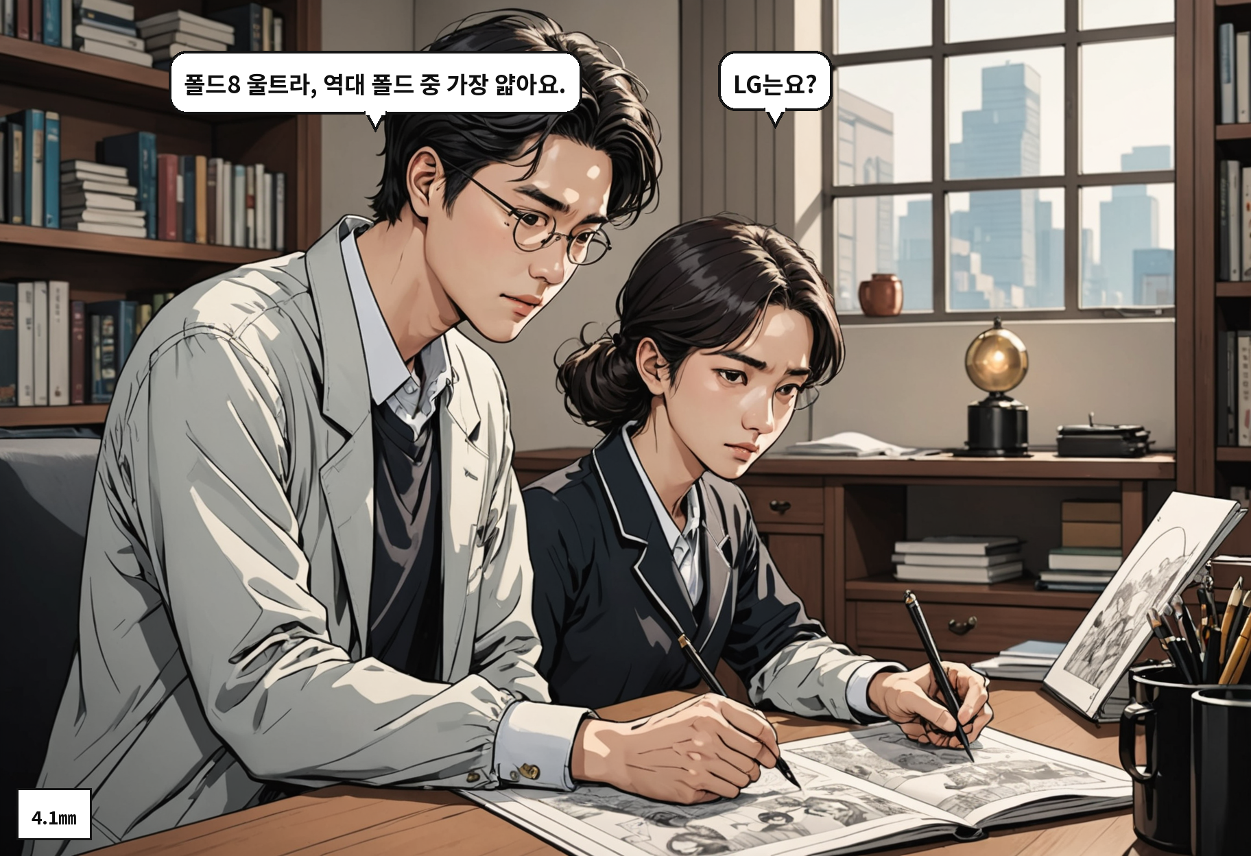 B: 폴드8 울트라, 역대 폴드 중 가장 얇아요. A: LG는요?