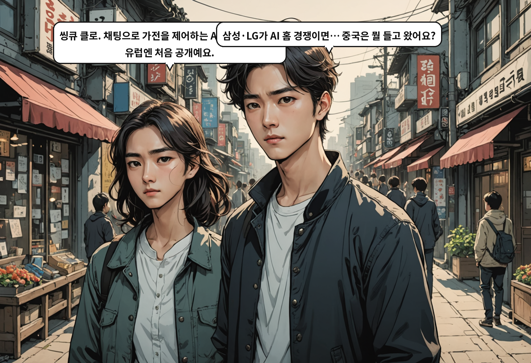 B: 씽큐 클로. 채팅으로 가전을 제어하는 AI 에이전트인데, 유럽엔 처음 공개예요. A: 삼성·LG가 AI 홈 경쟁이면… 중국은 뭘 들고 왔어요?