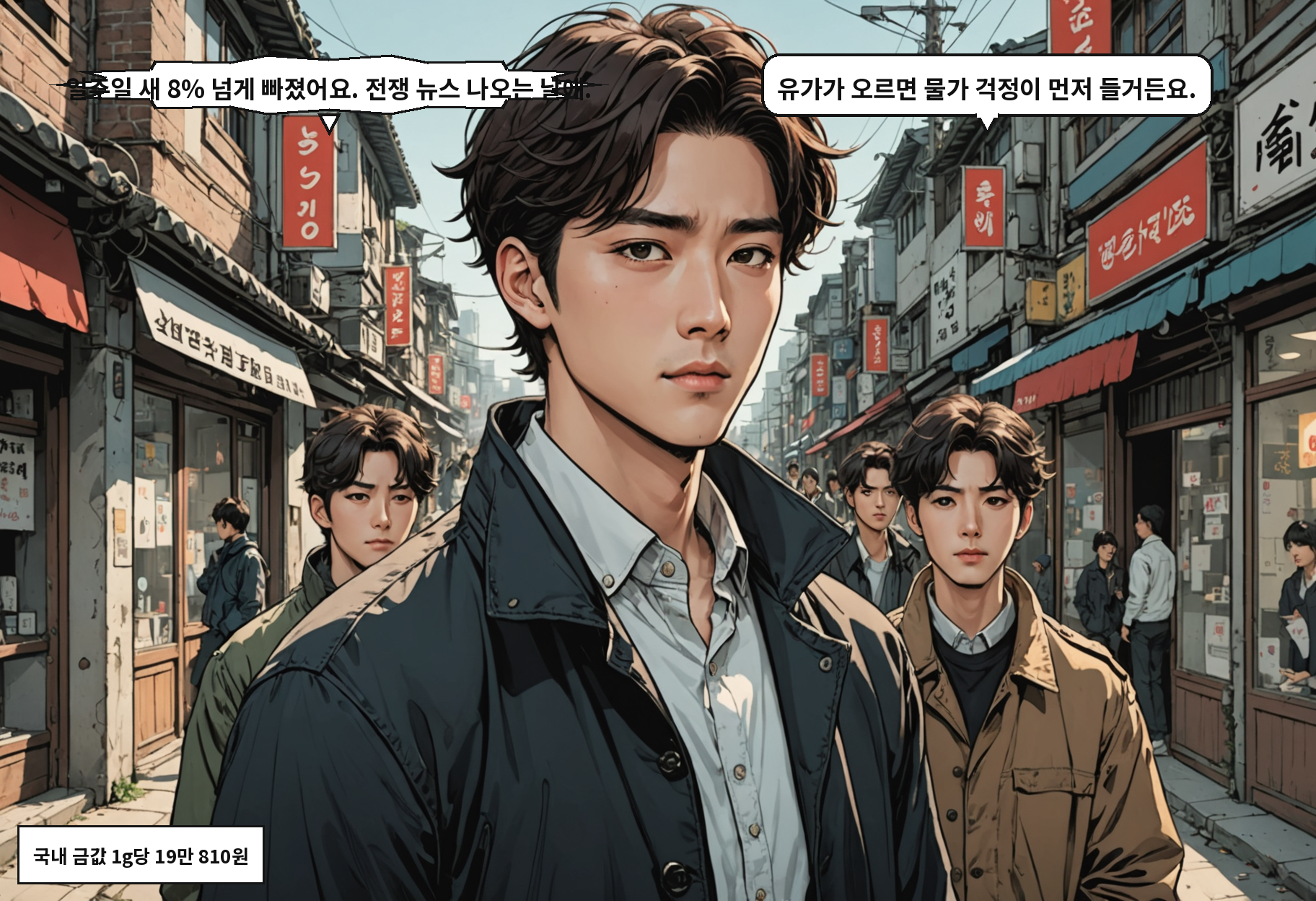 A: 일주일 새 8% 넘게 빠졌어요. 전쟁 뉴스 나오는 날에. B: 유가가 오르면 물가 걱정이 먼저 들거든요.
