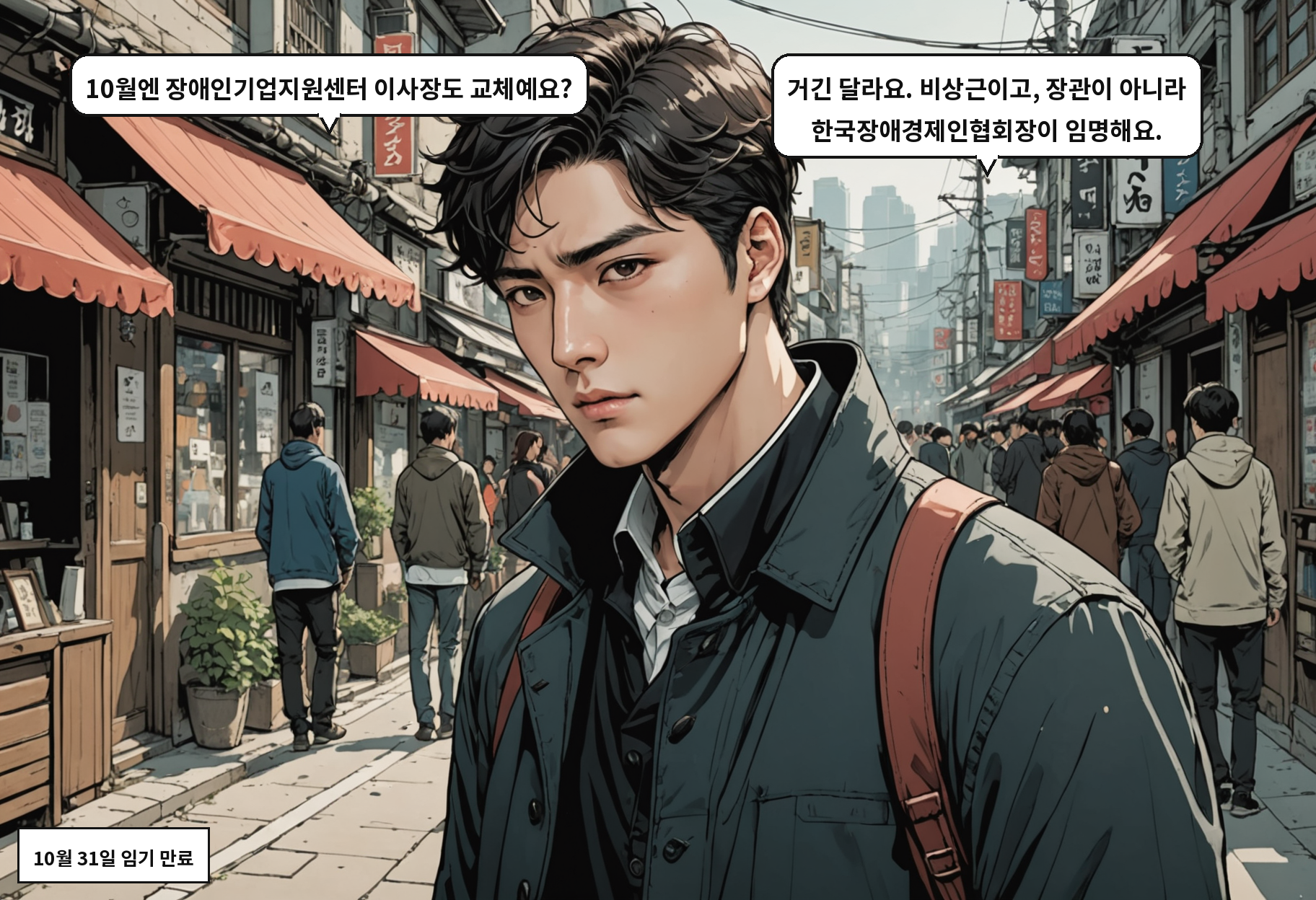A: 10월엔 장애인기업지원센터 이사장도 교체예요? B: 거긴 달라요. 비상근이고, 장관이 아니라 한국장애경제인협회장이 임명해요.