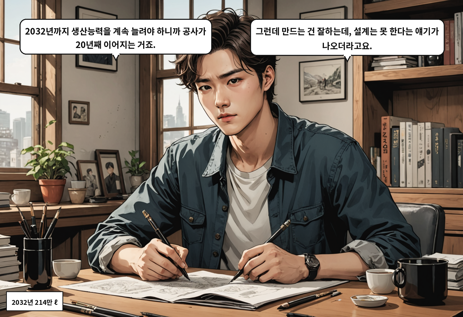 A: 2032년까지 생산능력을 계속 늘려야 하니까 공사가 20년째 이어지는 거죠. B: 그런데 만드는 건 잘하는데, 설계는 못 한다는 얘기가 나오더라고요.