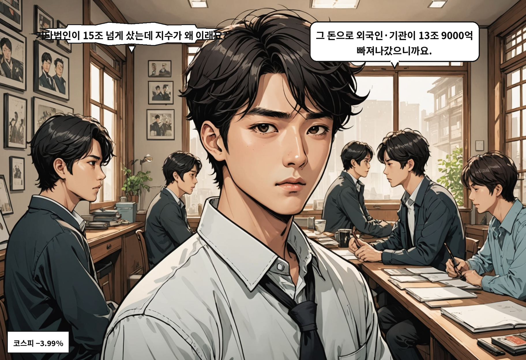 B: 기타법인이 15조 넘게 샀는데 지수가 왜 이래요? A: 그 돈으로 외국인·기관이 13조 9000억 빠져나갔으니까요.