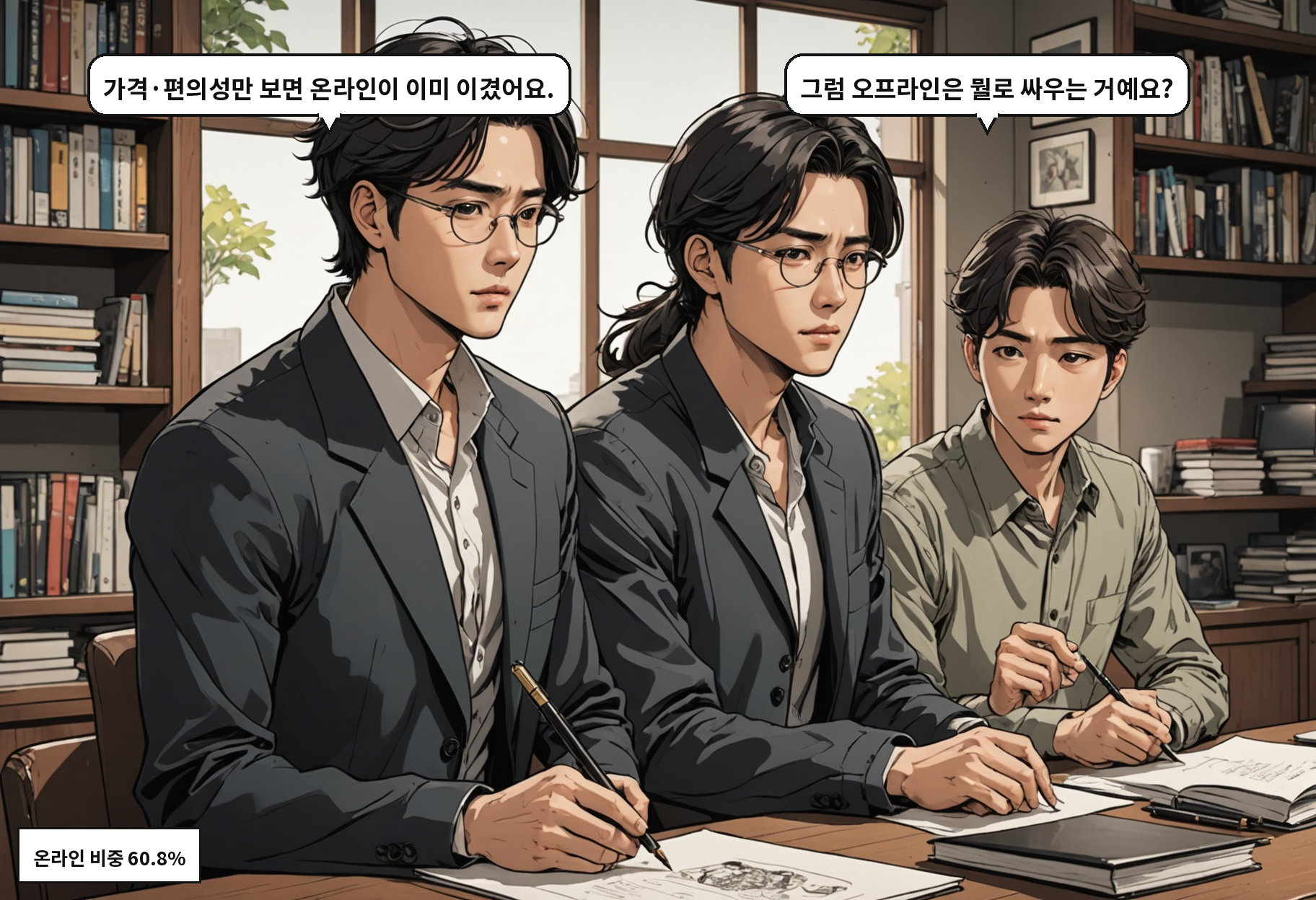 B: 가격·편의성만 보면 온라인이 이미 이겼어요. A: 그럼 오프라인은 뭘로 싸우는 거예요?