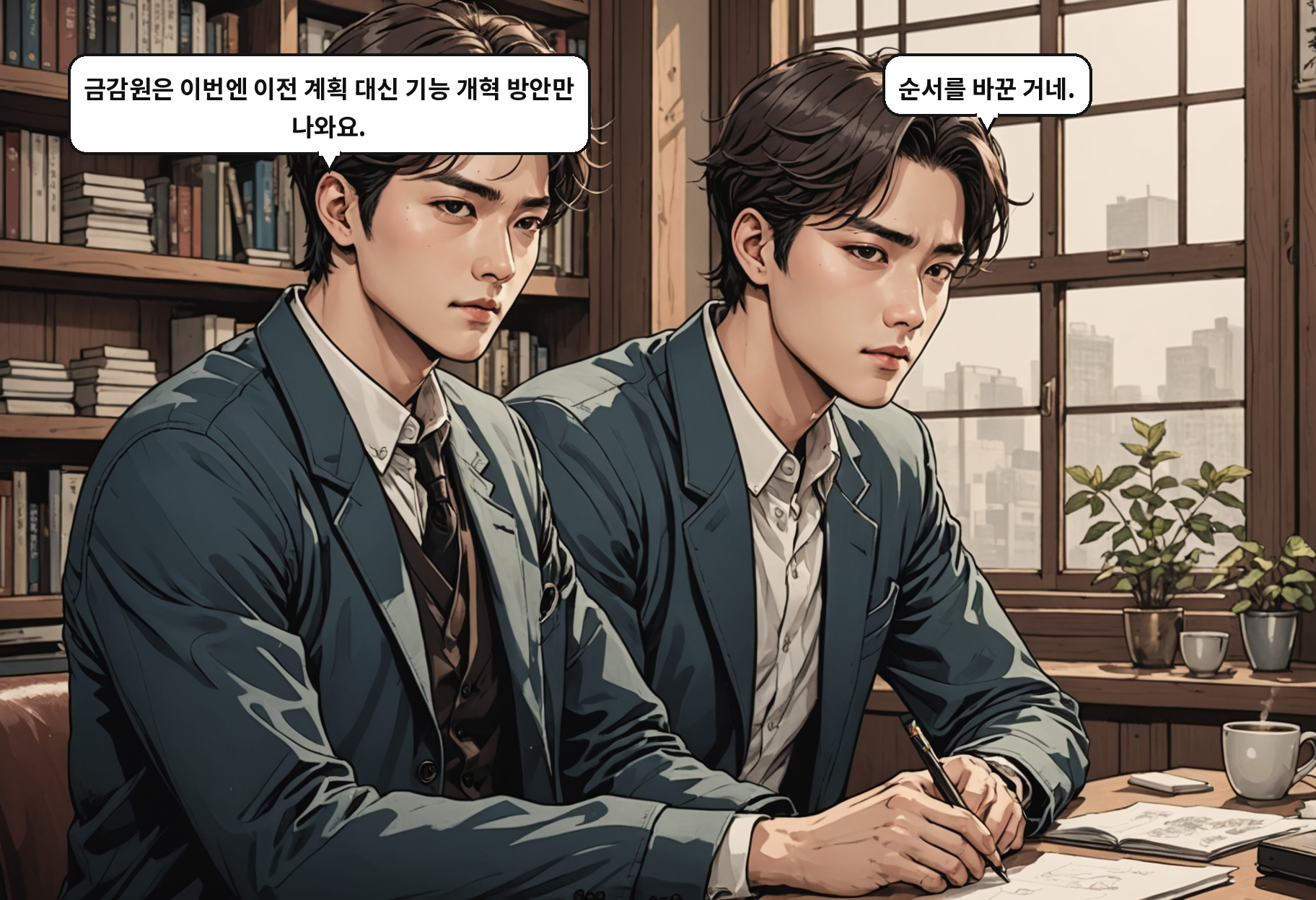A: 금감원은 이번엔 이전 계획 대신 기능 개혁 방안만 나와요. B: 순서를 바꾼 거네.