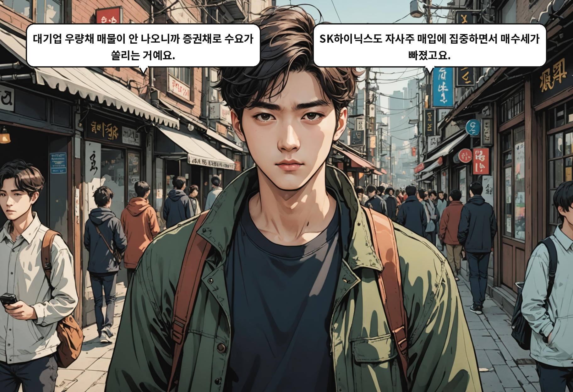 B: 대기업 우량채 매물이 안 나오니까 증권채로 수요가 쏠리는 거예요. A: SK하이닉스도 자사주 매입에 집중하면서 매수세가 빠졌고요.
