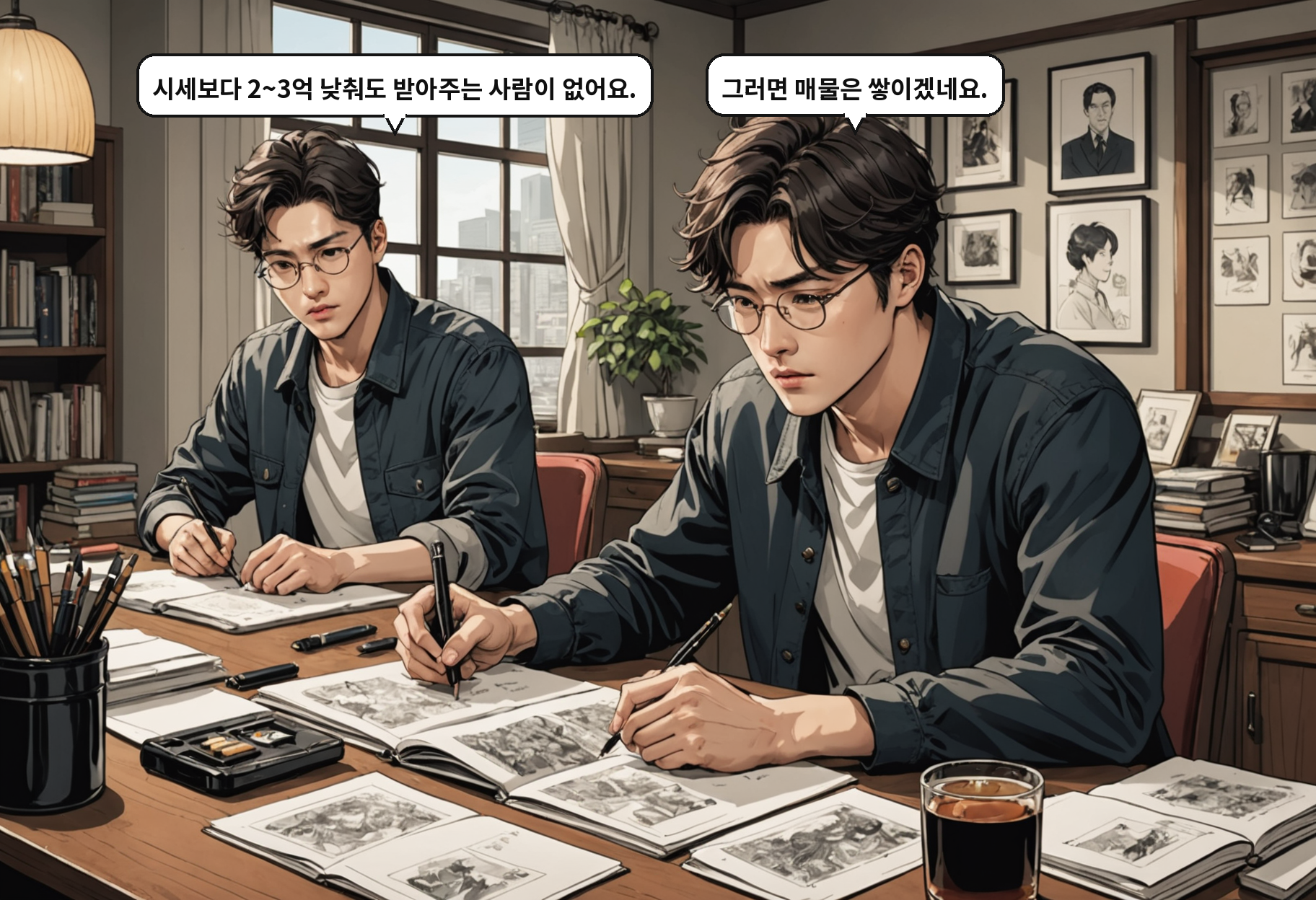 B: 시세보다 2~3억 낮춰도 받아주는 사람이 없어요. A: 그러면 매물은 쌓이겠네요.