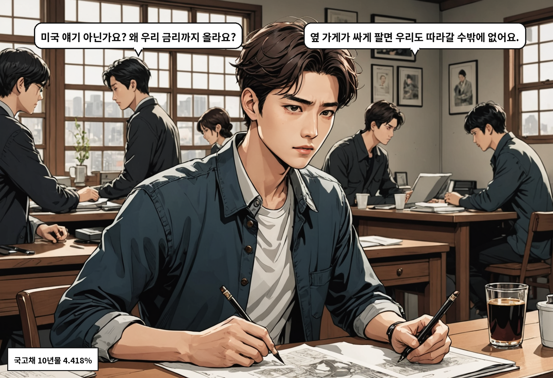 A: 미국 얘기 아닌가요? 왜 우리 금리까지 올라요? B: 옆 가게가 싸게 팔면 우리도 따라갈 수밖에 없어요.