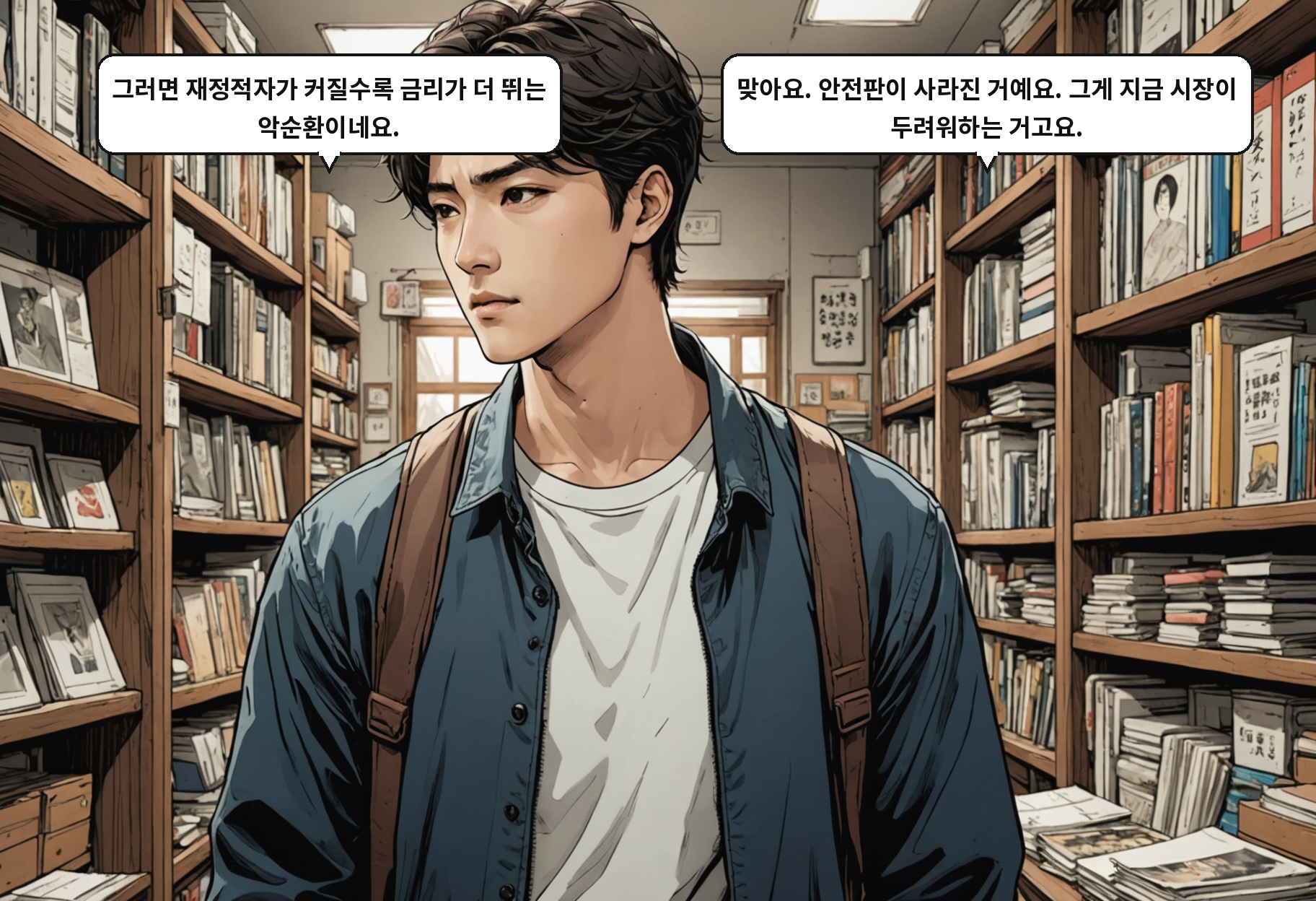 B: 그러면 재정적자가 커질수록 금리가 더 뛰는 악순환이네요. A: 맞아요. 안전판이 사라진 거예요. 그게 지금 시장이 두려워하는 거고요.