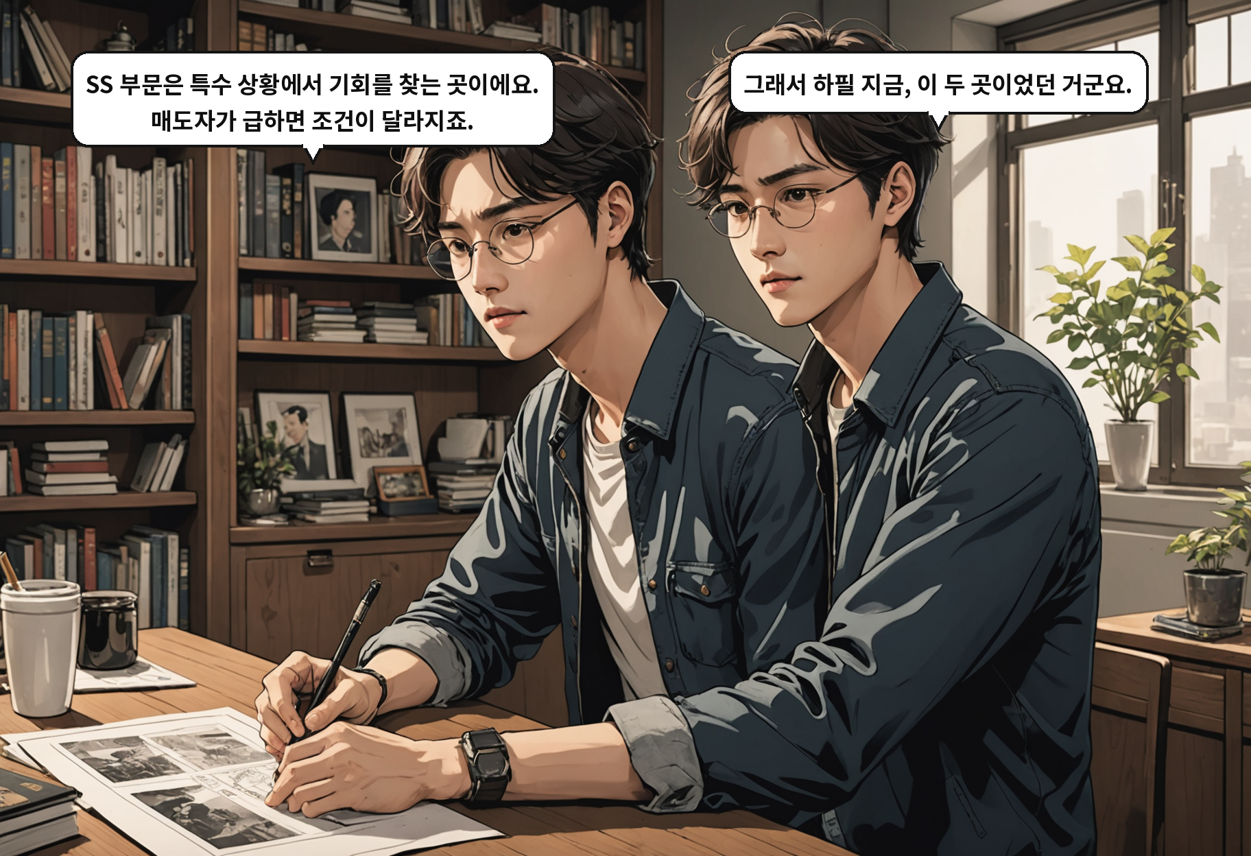 B: SS 부문은 특수 상황에서 기회를 찾는 곳이에요. 매도자가 급하면 조건이 달라지죠. A: 그래서 하필 지금, 이 두 곳이었던 거군요.