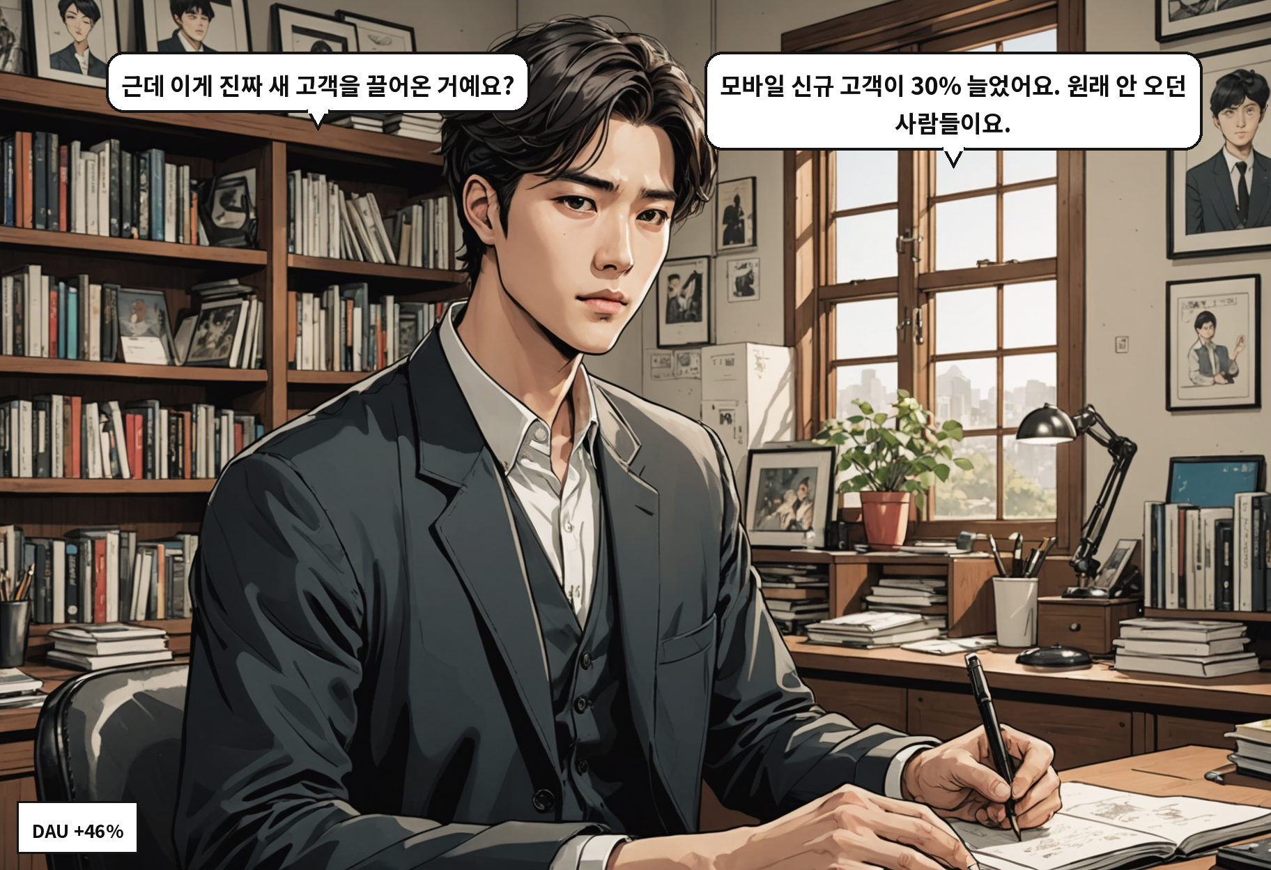 A: 근데 이게 진짜 새 고객을 끌어온 거예요? B: 모바일 신규 고객이 30% 늘었어요. 원래 안 오던 사람들이요.