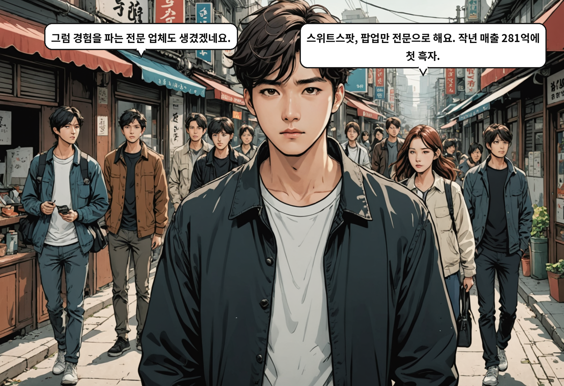 A: 그럼 경험을 파는 전문 업체도 생겼겠네요. B: 스위트스팟, 팝업만 전문으로 해요. 작년 매출 281억에 첫 흑자.
