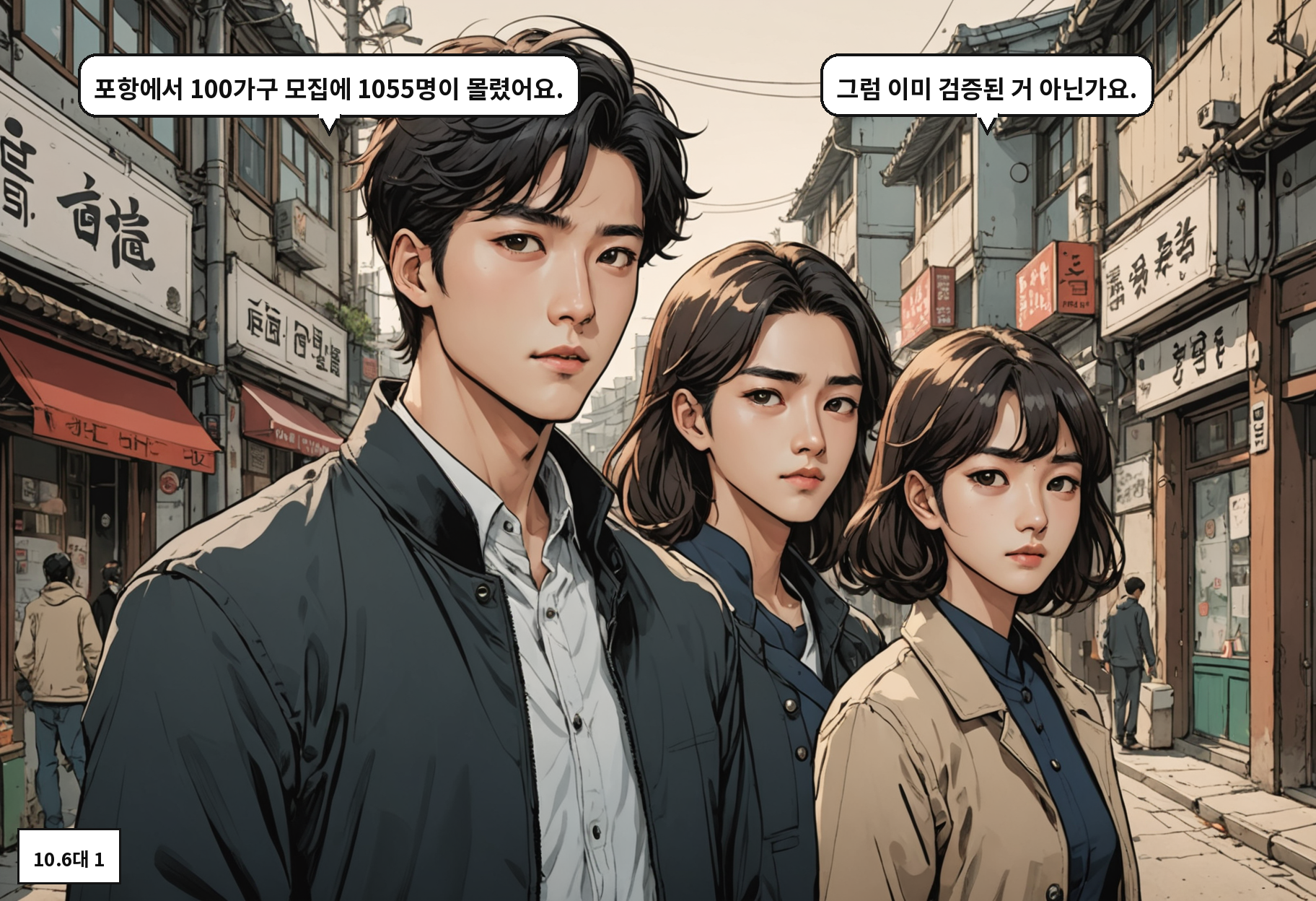 B: 포항에서 100가구 모집에 1055명이 몰렸어요. A: 그럼 이미 검증된 거 아닌가요.